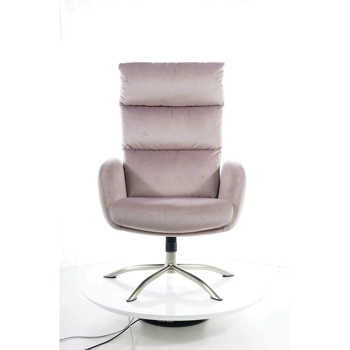 Fotoliu recliner cu taburet MONROE, roz antic/crom, stofa catifelata/metal