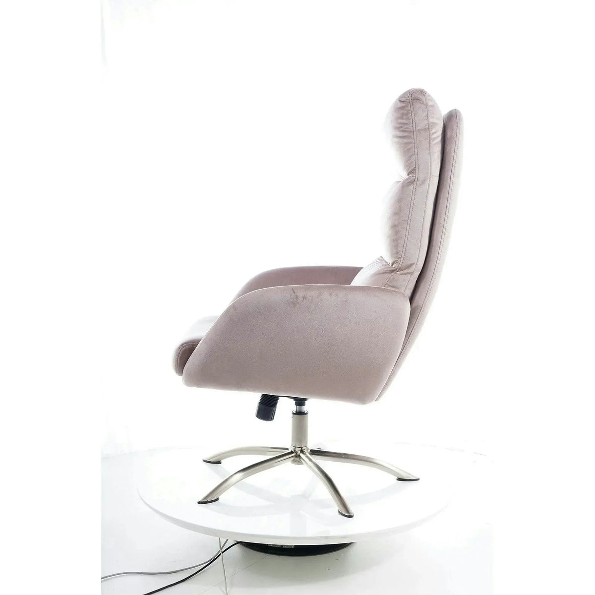 Fotoliu recliner cu taburet MONROE, roz antic/crom, stofa catifelata/metal
