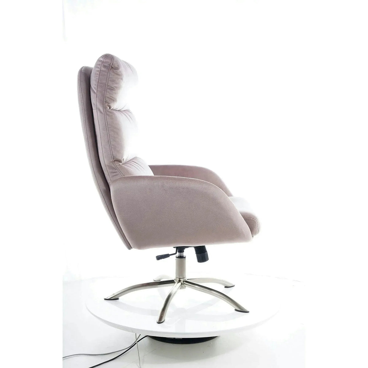 Fotoliu recliner cu taburet MONROE, roz antic/crom, stofa catifelata/metal