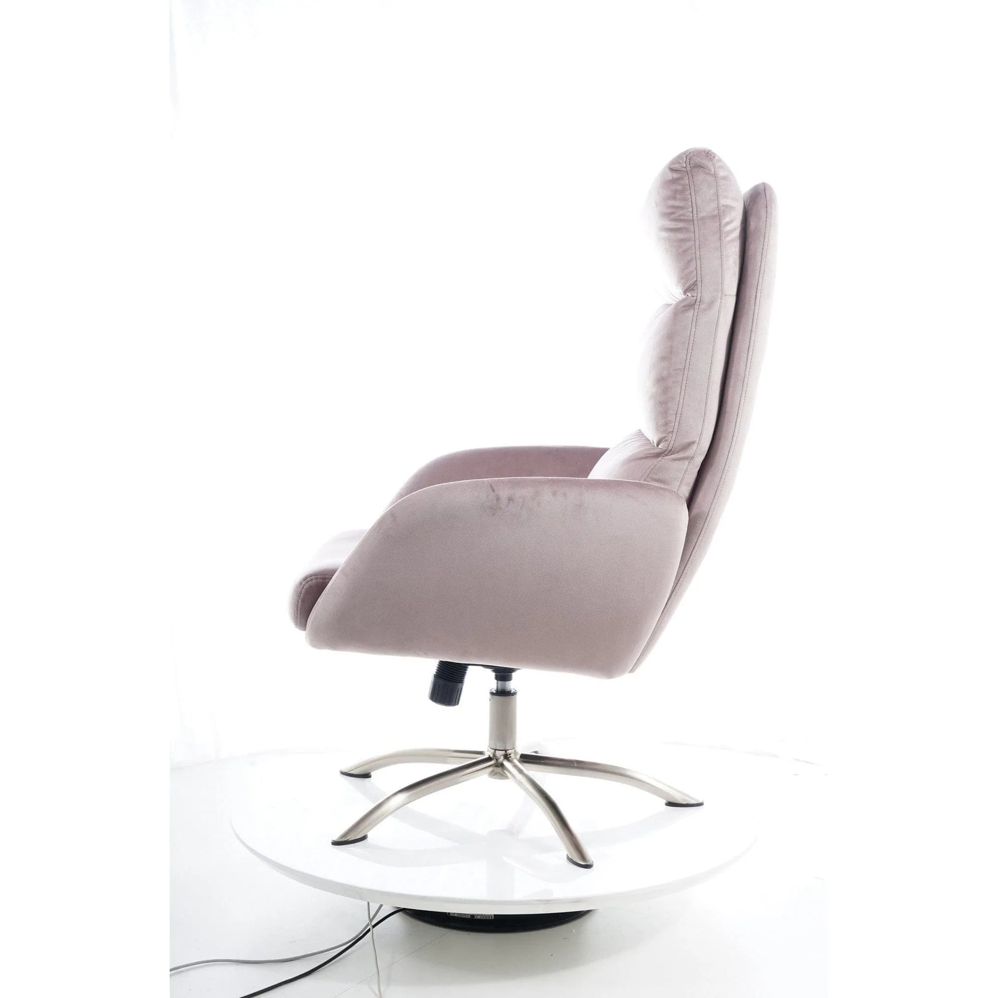 Fotoliu recliner cu taburet MONROE, roz antic/crom, stofa catifelata/metal