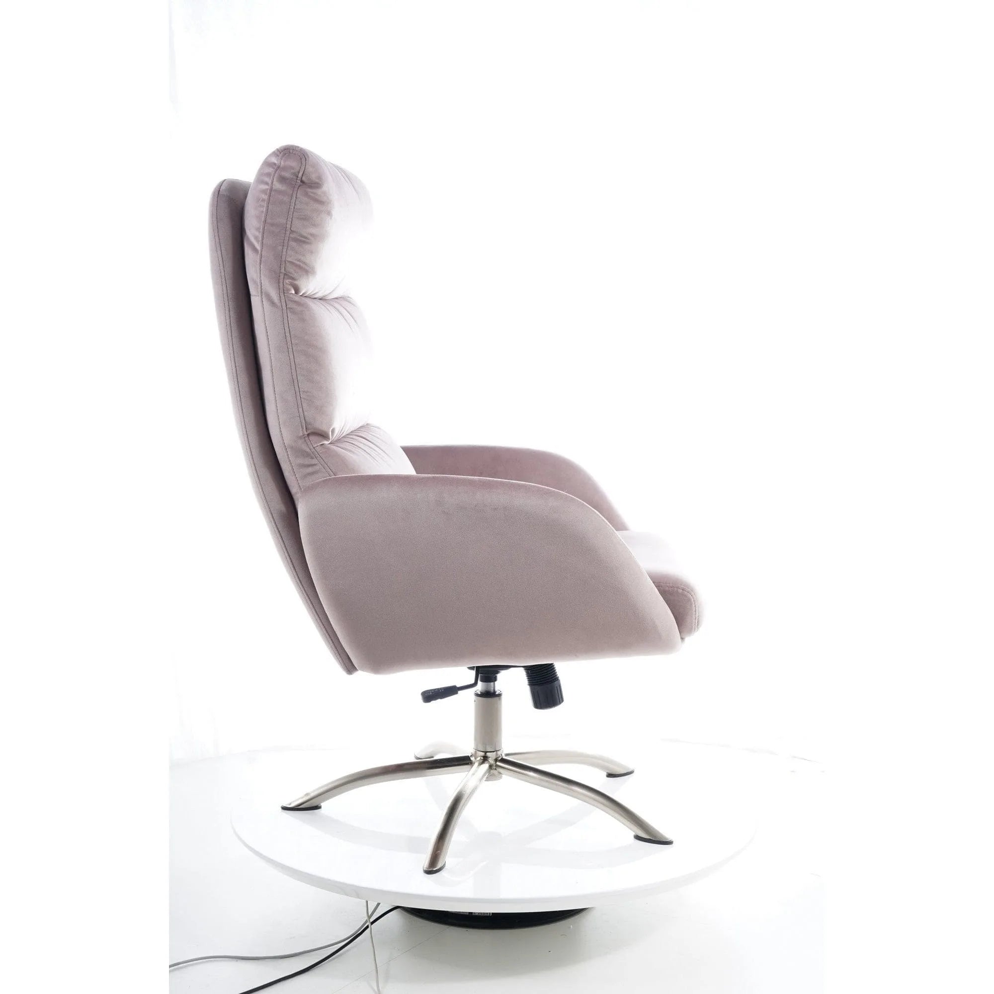 Fotoliu recliner cu taburet MONROE, roz antic/crom, stofa catifelata/metal