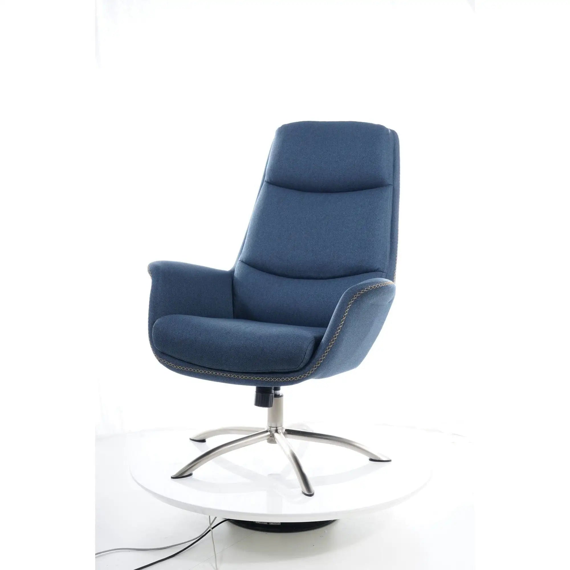 Fotoliu recliner cu taburet REGAN, albastru inchis/crom, stofa/metal