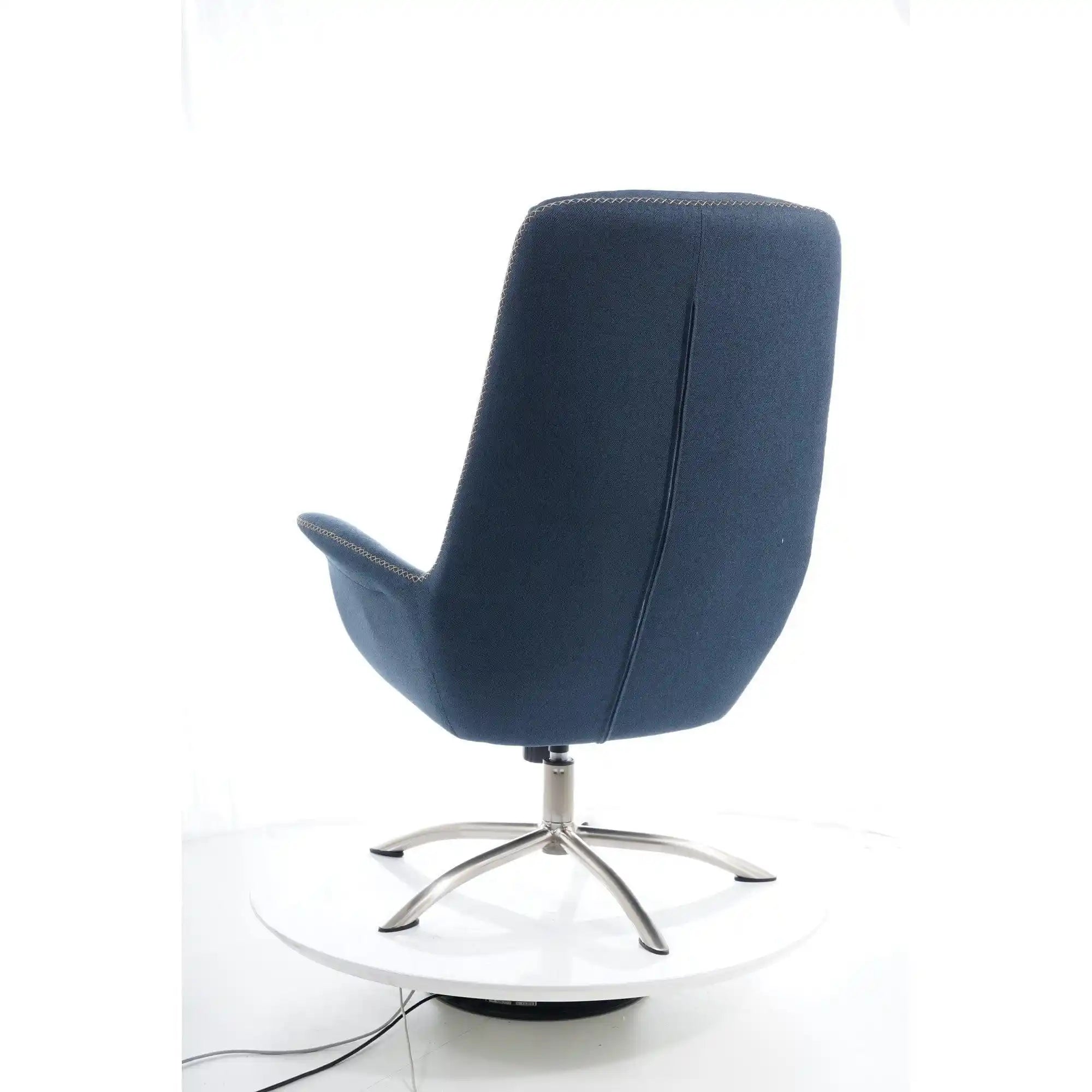 Fotoliu recliner cu taburet REGAN, albastru inchis/crom, stofa/metal