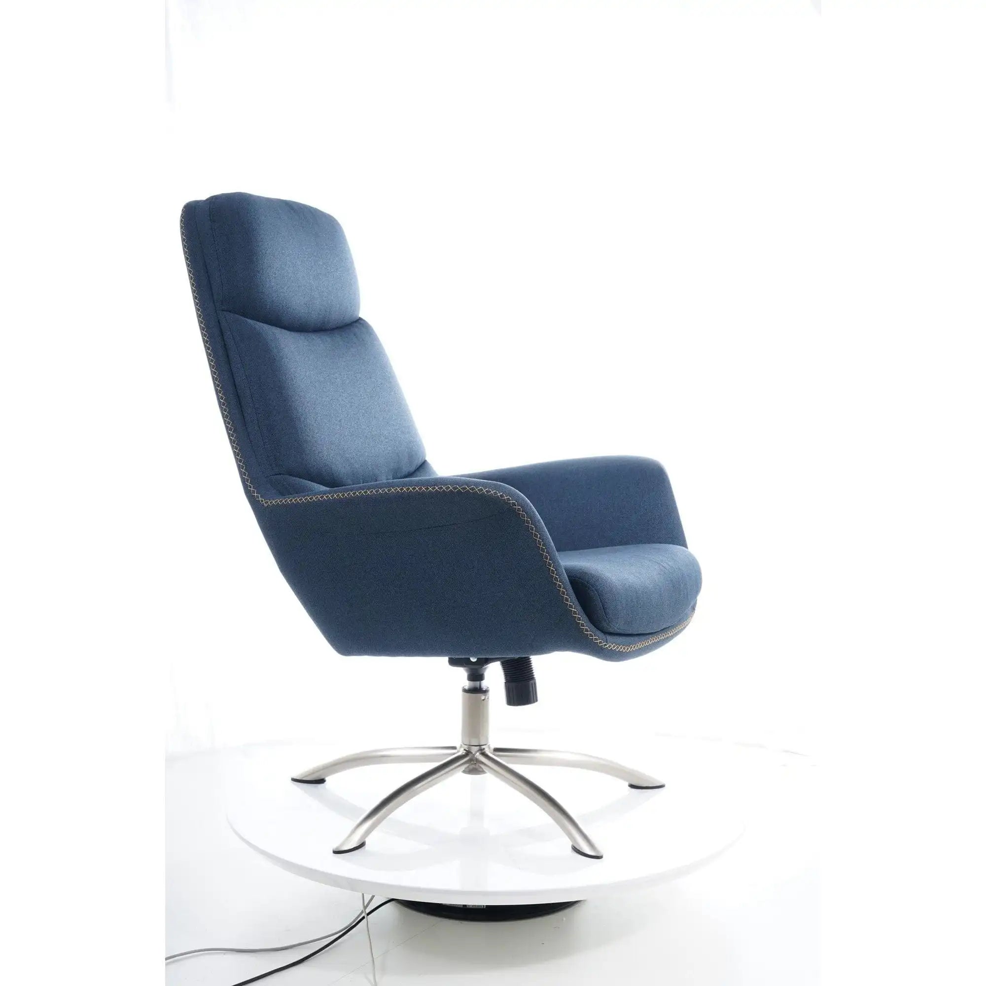 Fotoliu recliner cu taburet REGAN, albastru inchis/crom, stofa/metal