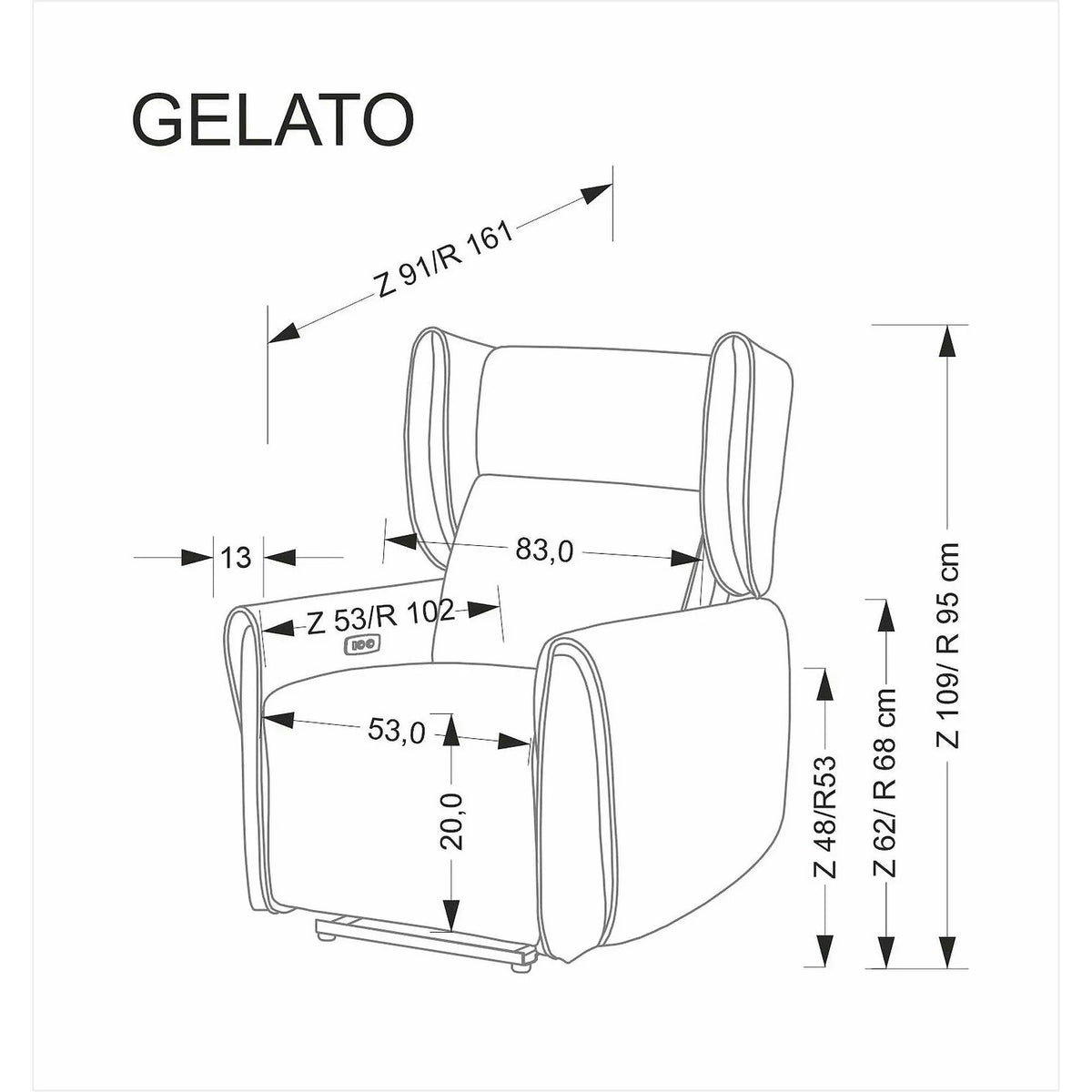 Fotoliu recliner GELATO, bej, stofa clasica, 83x91/161x95/109 cm