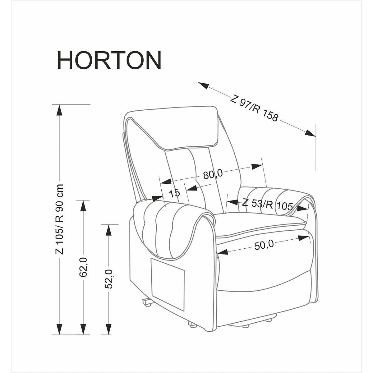 Fotoliu recliner HORTON, stofa catifelata bej - Mavel 38, 80x97/158x90/105 cm