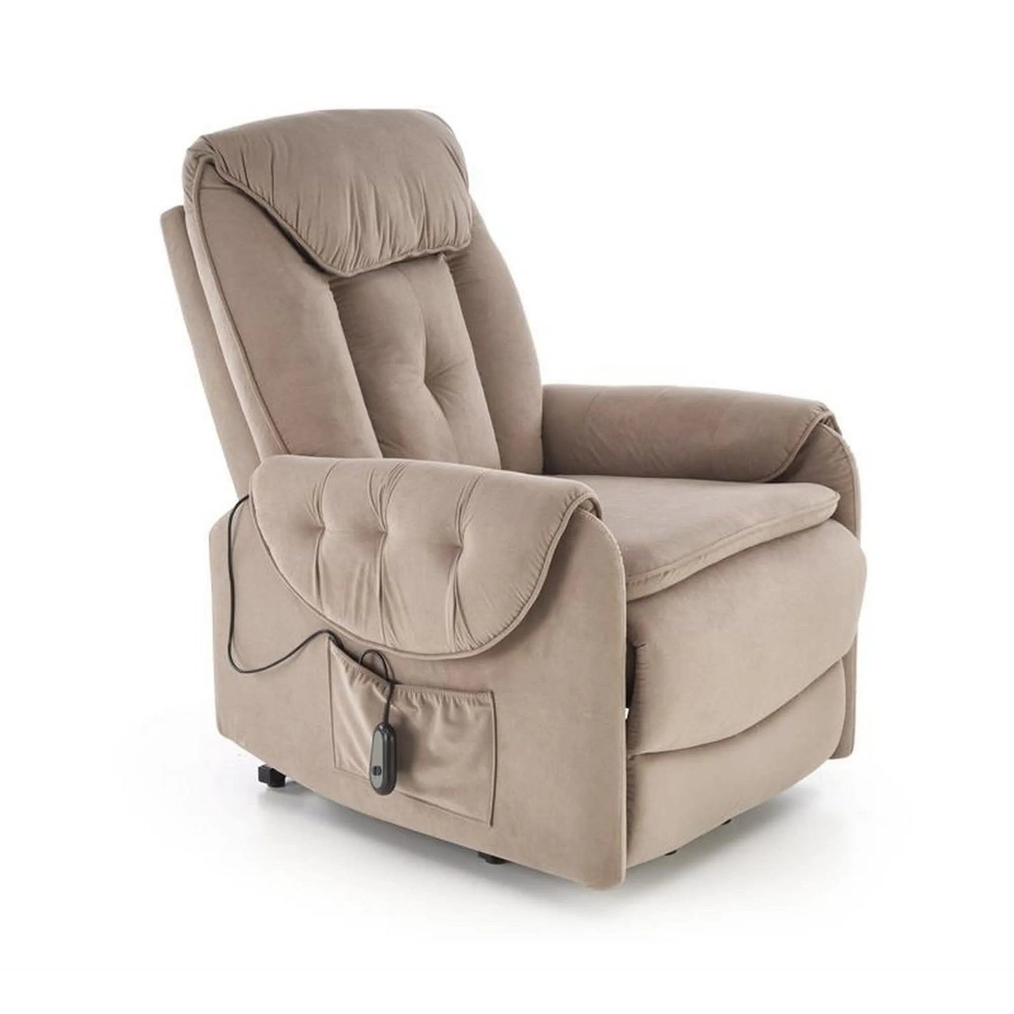 Fotoliu recliner HORTON, stofa catifelata bej - Mavel 38, 80x97/158x90/105 cm