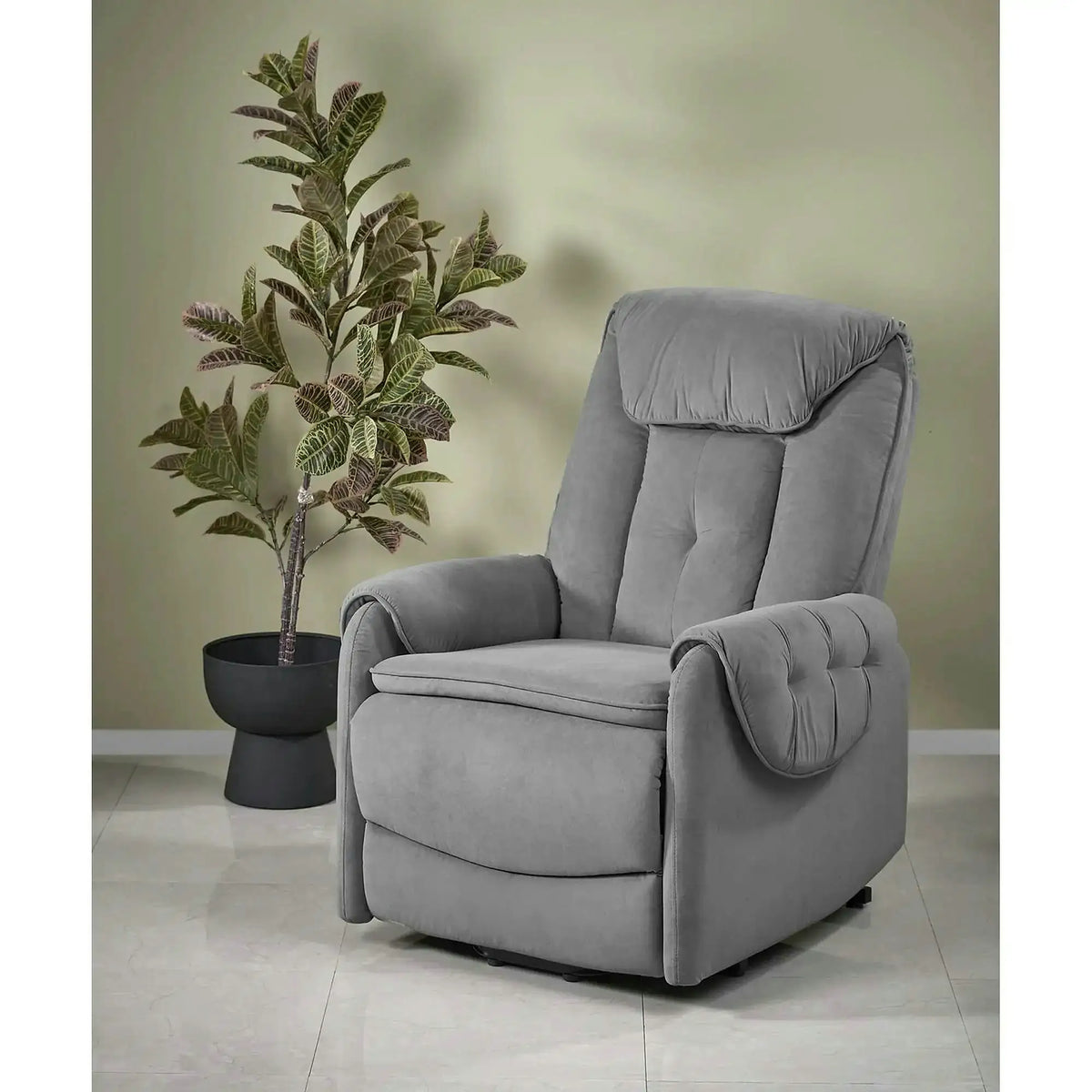 Fotoliu recliner HORTON, stofa catifelata gri - Mavel 14, 80x97/158x90/105 cm