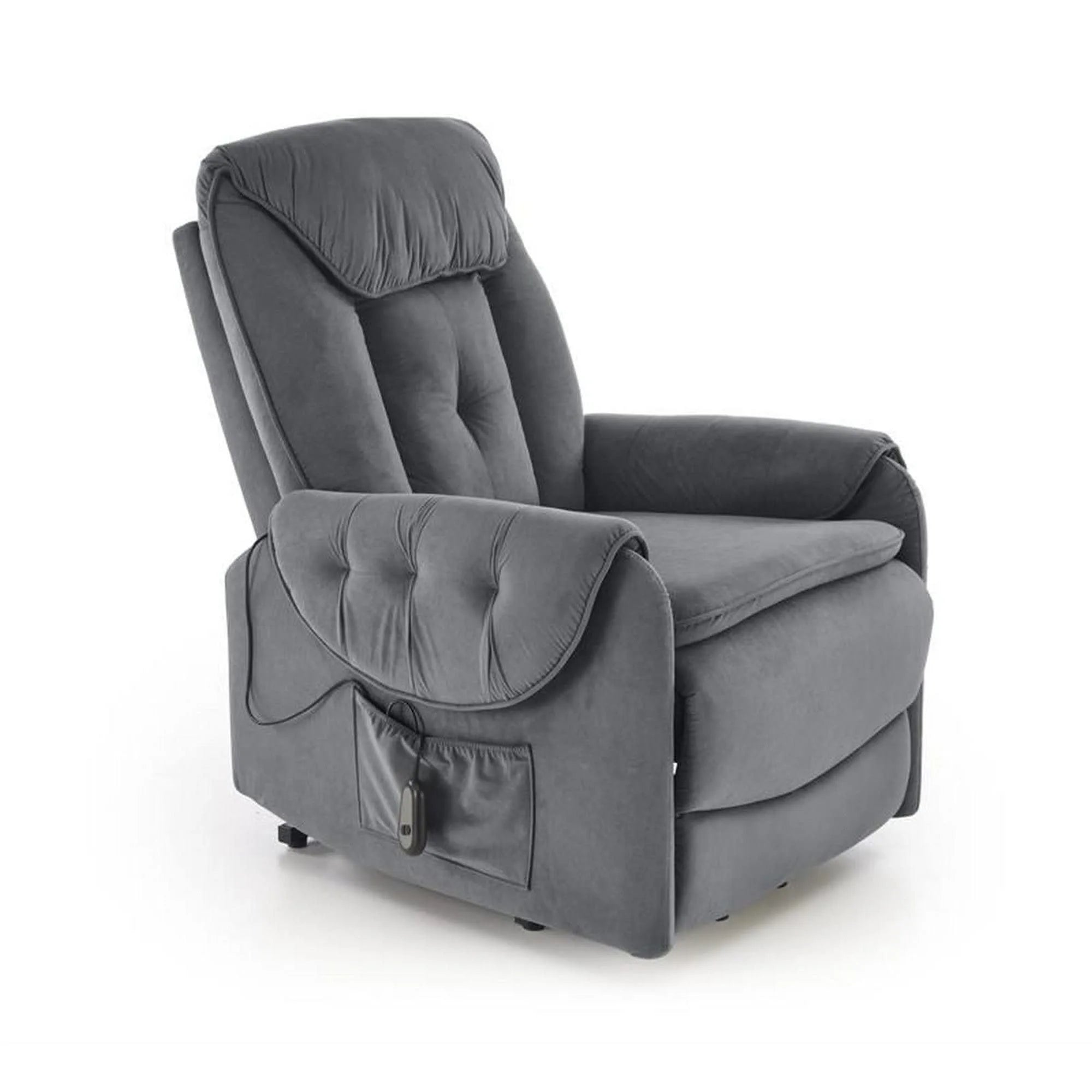 Fotoliu recliner HORTON, stofa catifelata gri - Mavel 14, 80x97/158x90/105 cm