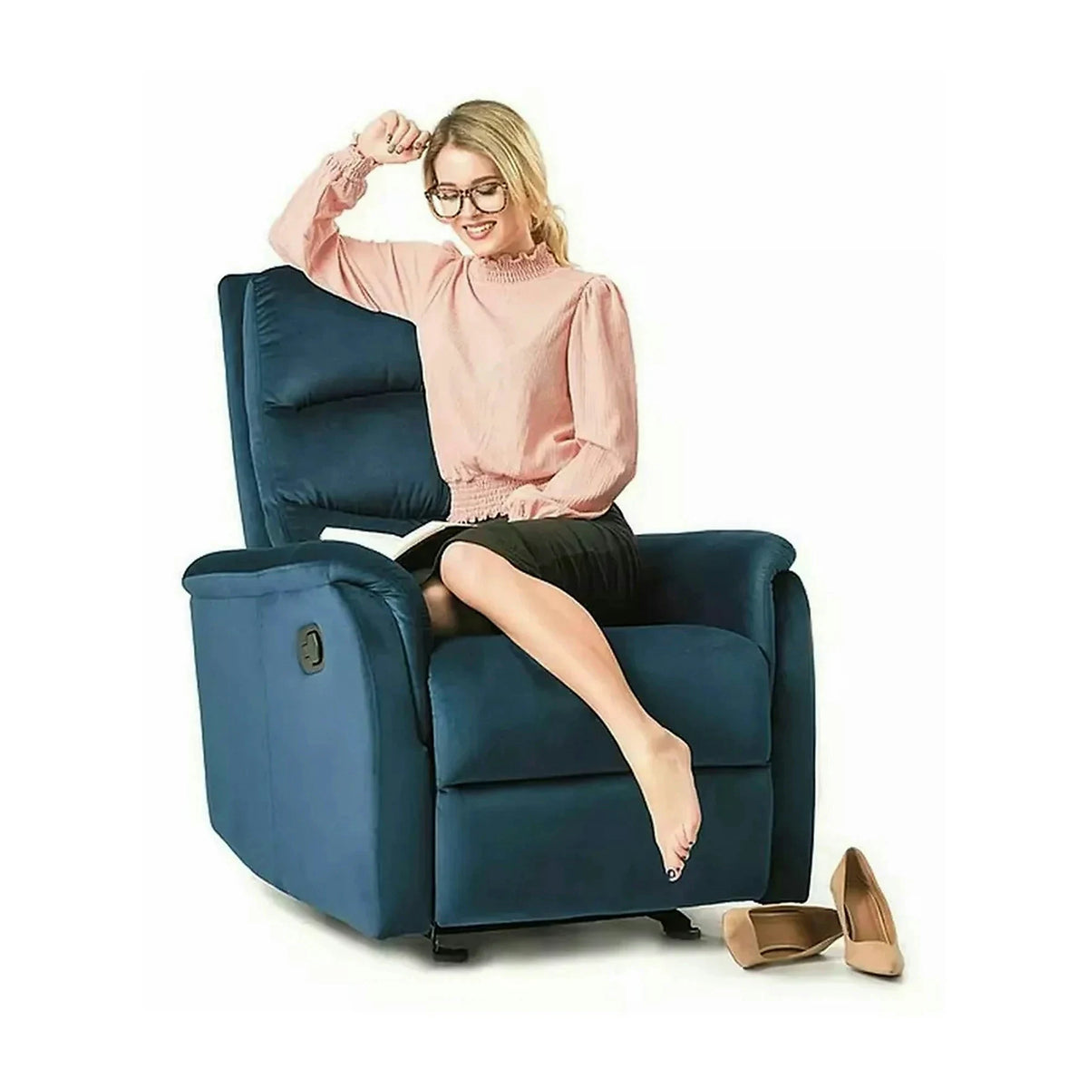 Fotoliu recliner JOWIS, stofa catifelata albastru - Bluvel 86, 78x98/160x102 cm