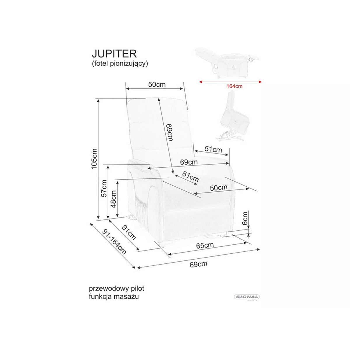 Fotoliu recliner JUPITER M, stofa catifelata gri - Bluvel 14, 69x91/164x105 cm