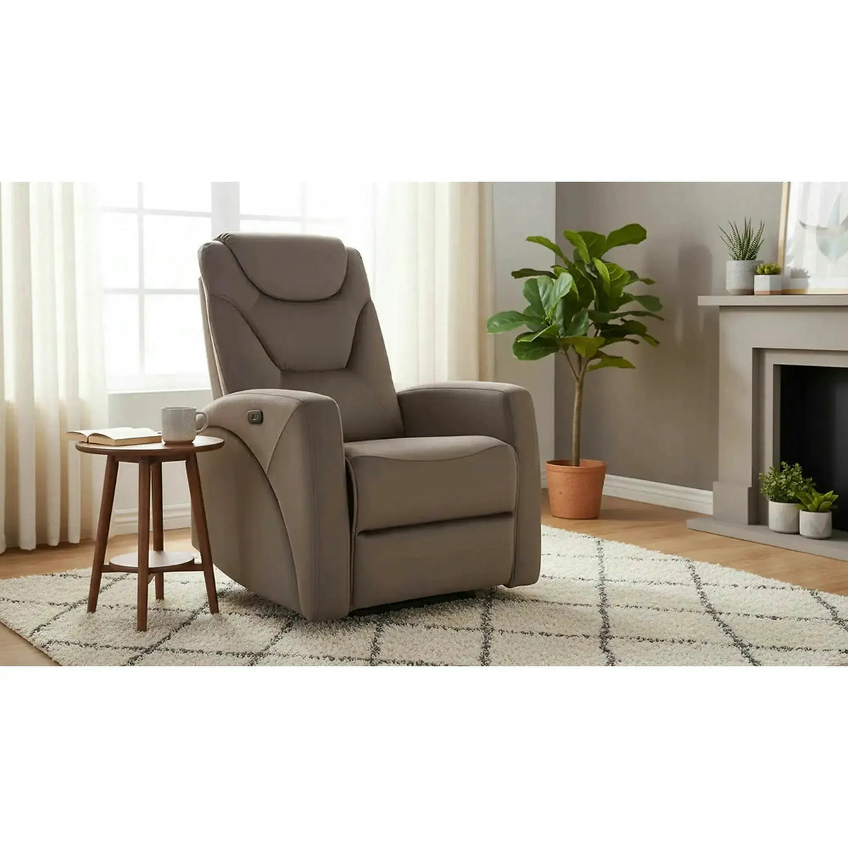 Fotoliu recliner KRONOS, stofa catifelata cappuccino - Bluvel 38, 79x94/160x107 cm