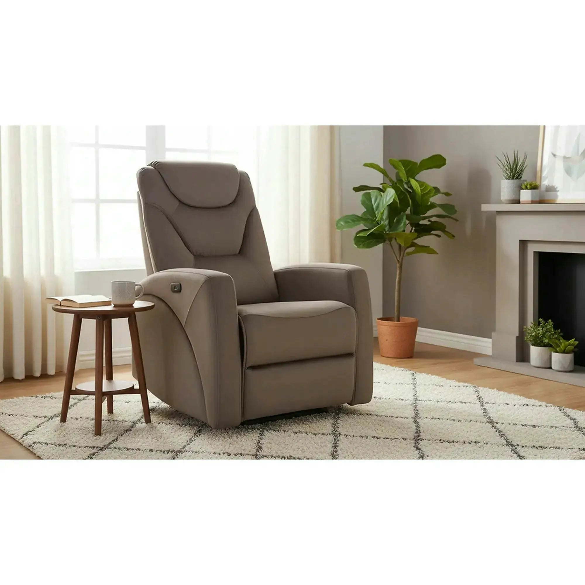 Fotoliu recliner KRONOS, stofa catifelata cappuccino - Bluvel 38, 79x94/160x107 cm