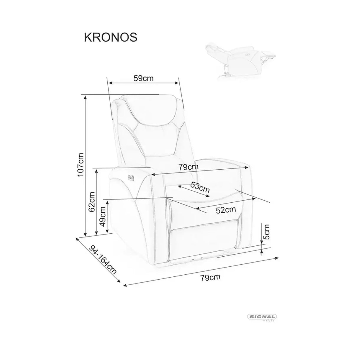 Fotoliu recliner KRONOS, stofa catifelata caramizie - Bluvel 4215, 79x94/160x107 cm