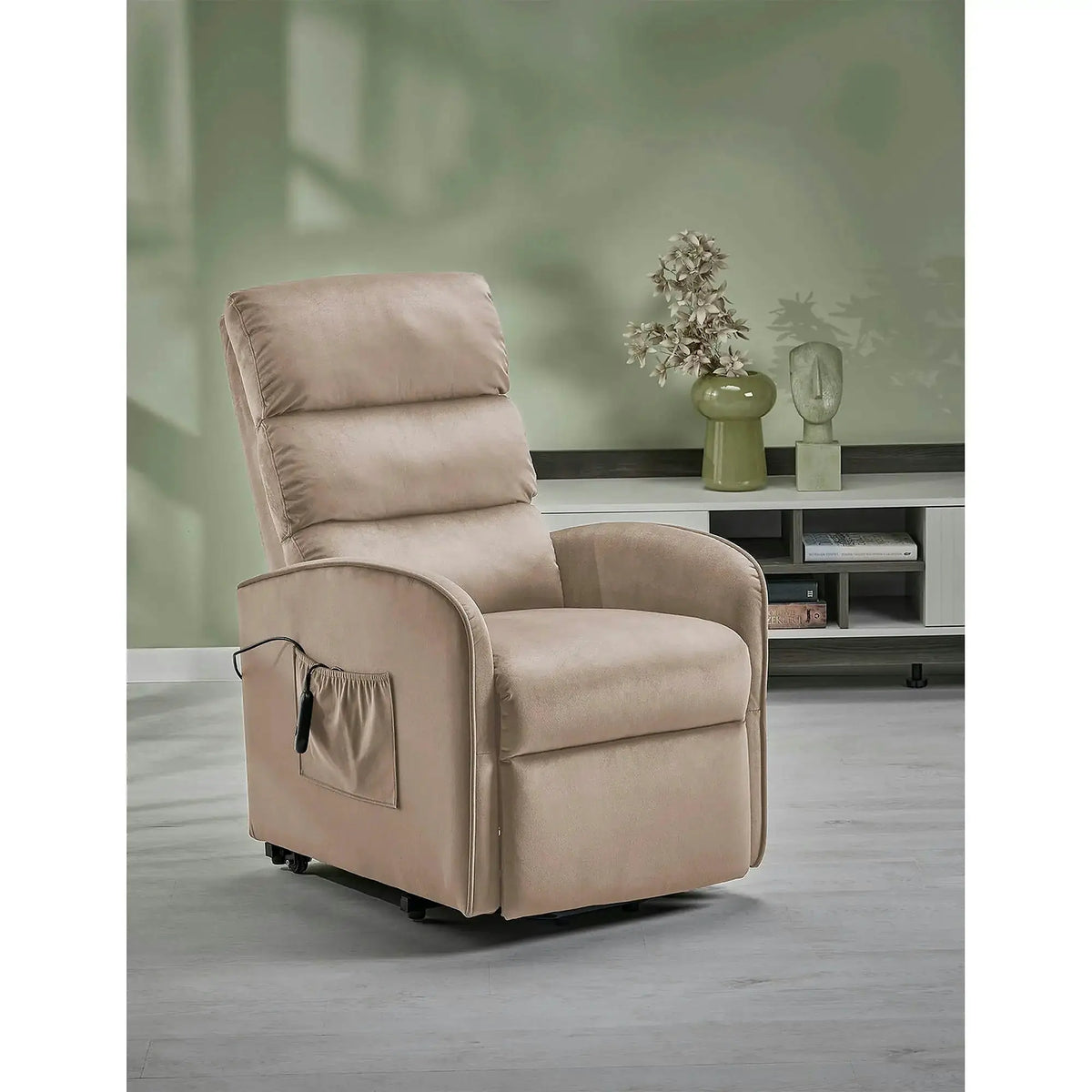 Fotoliu recliner MARONI, stofa catifelata bej - Bluvel 40, 62x92/165x103/84 cm