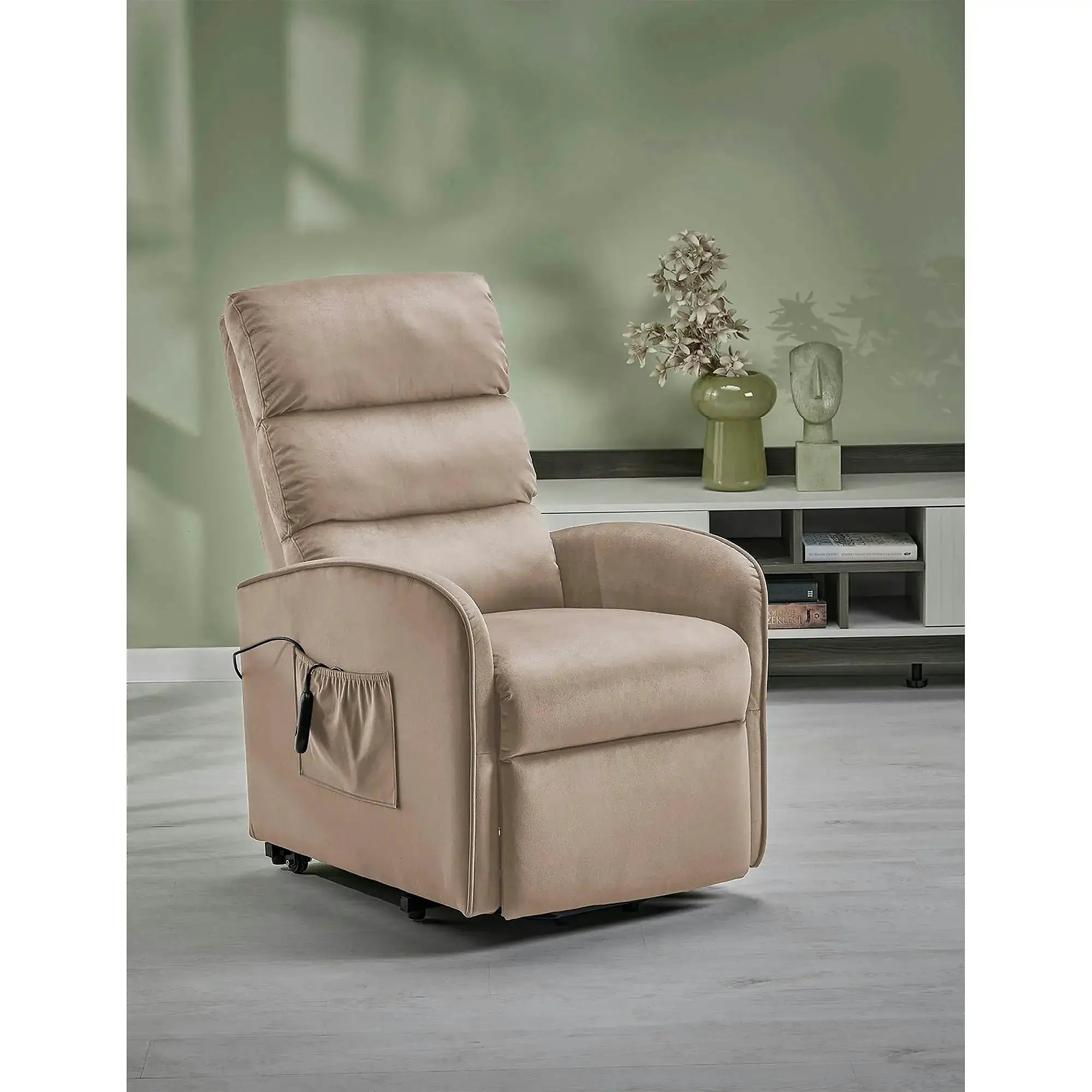 Fotoliu recliner MARONI, stofa catifelata bej - Bluvel 40, 62x92/165x103/84 cm