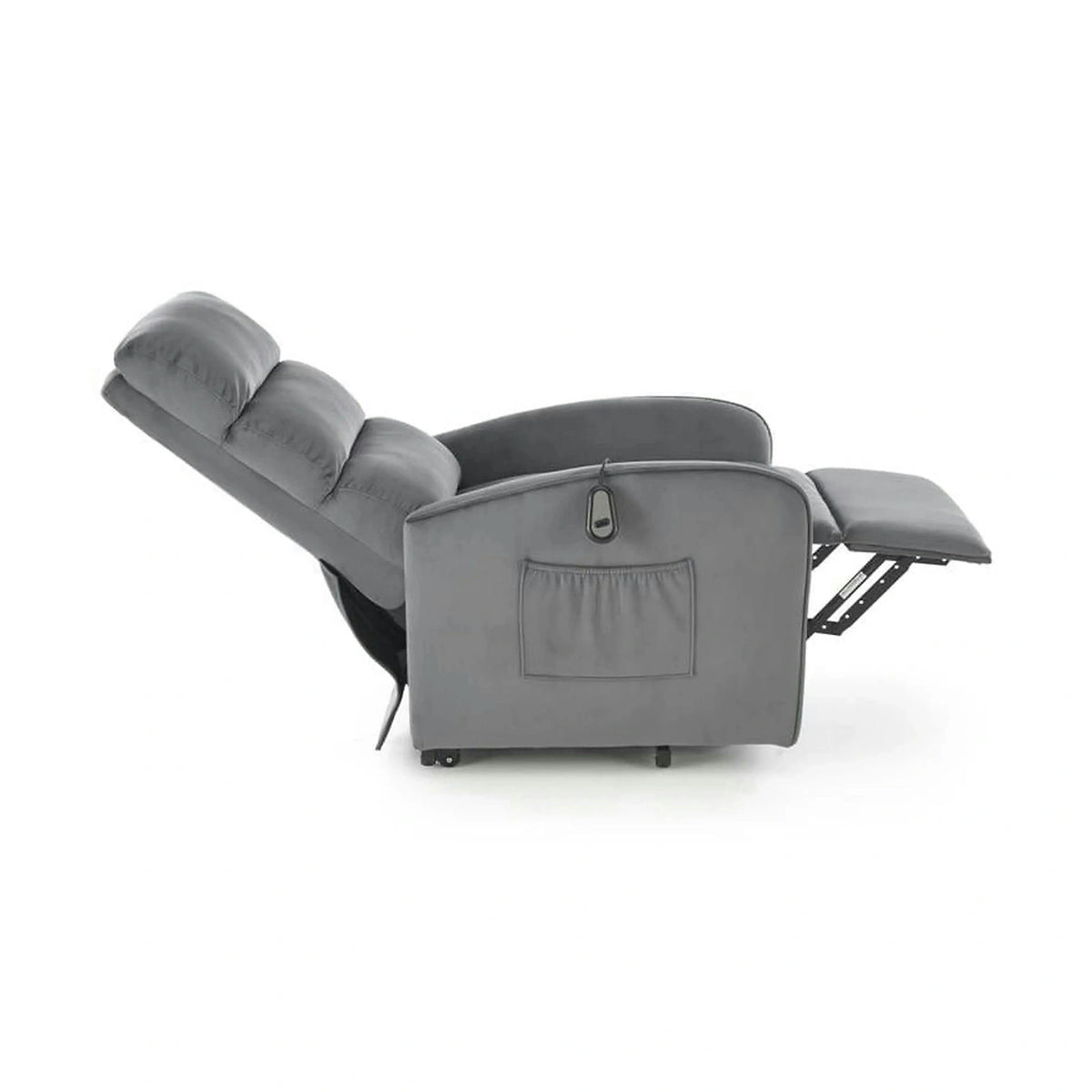 Fotoliu recliner MARONI, stofa catifelata gri - Bluvel 14, 62x92/165x103/84 cm