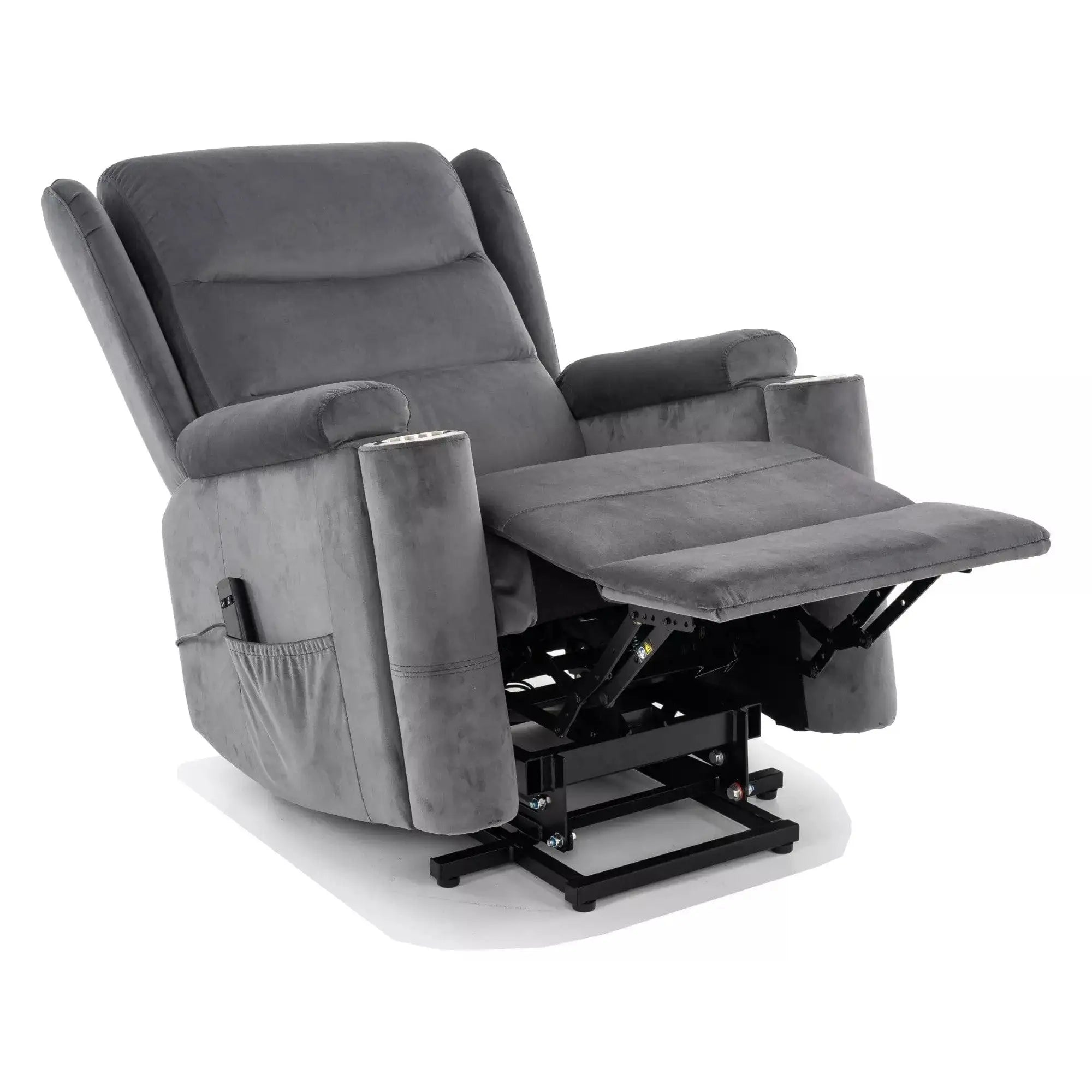 Fotoliu recliner MINOS, stofa catifelata gri - Bluvel 14, 78x87/162x107 cm