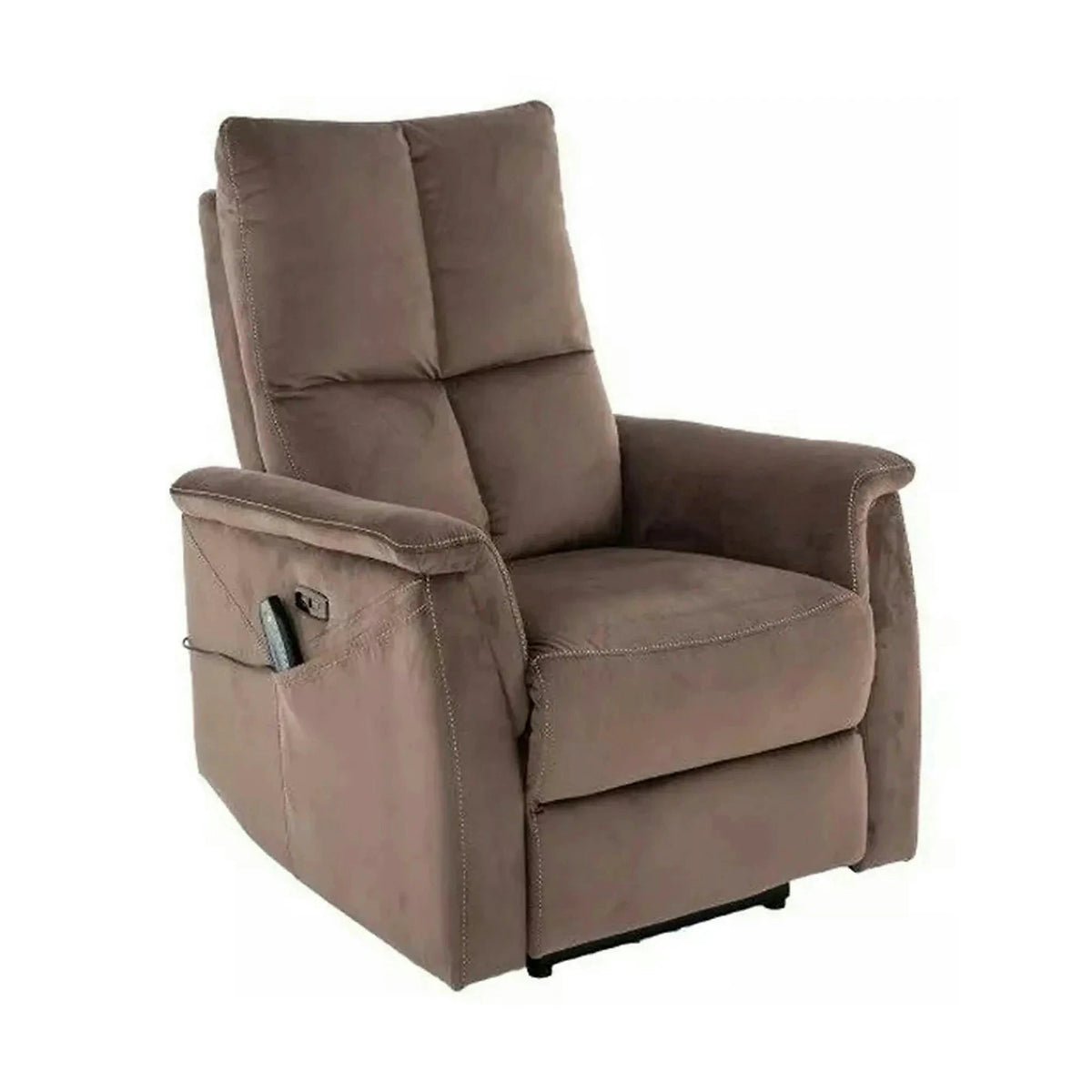 Fotoliu recliner NEPTUN M, cappuccino, stofa catifelata/metal, functie de masaj, 76x94/160x96 cm
