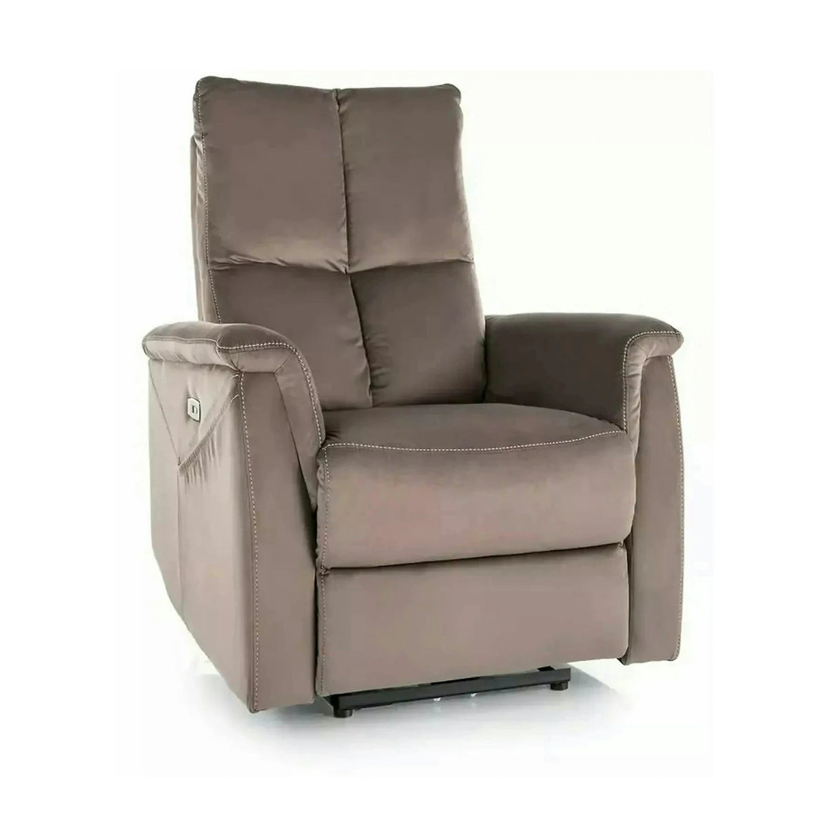 Fotoliu recliner NEPTUN M, cappuccino, stofa catifelata/metal, functie de masaj, 76x94/160x96 cm