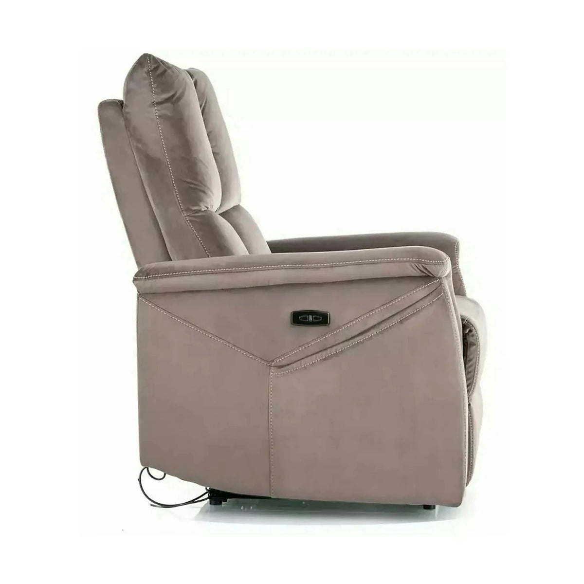 Fotoliu recliner NEPTUN M, cappuccino, stofa catifelata/metal, functie de masaj, 76x94/160x96 cm