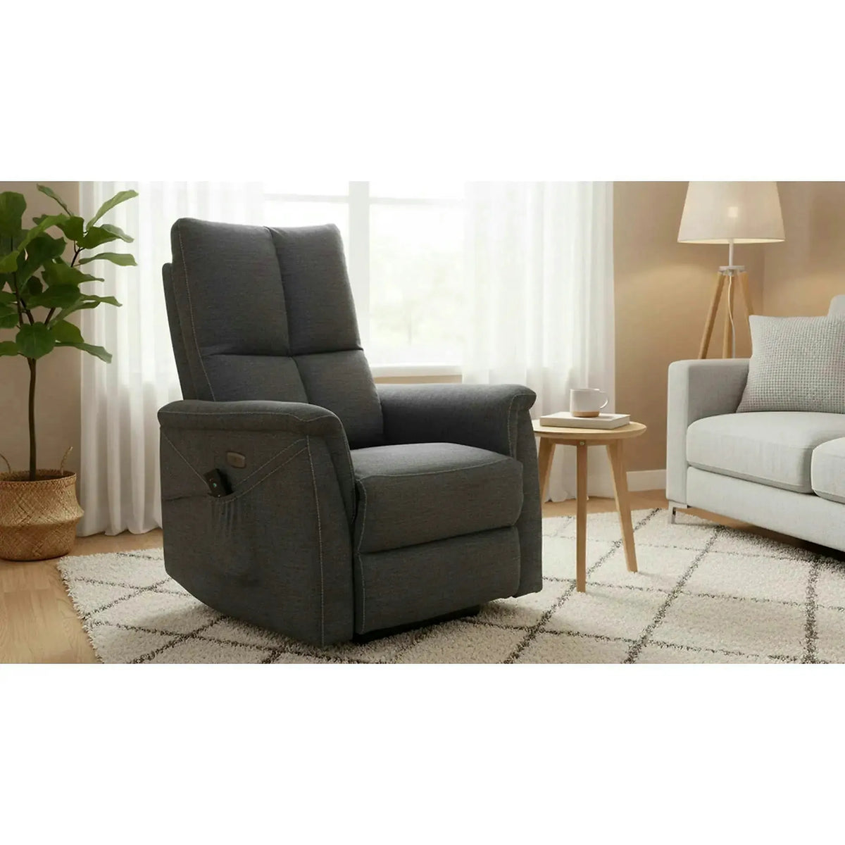 Fotoliu recliner NEPTUN M, gri inchis, stofa clasica/metal, functie de masaj, 76x94/160x96 cm