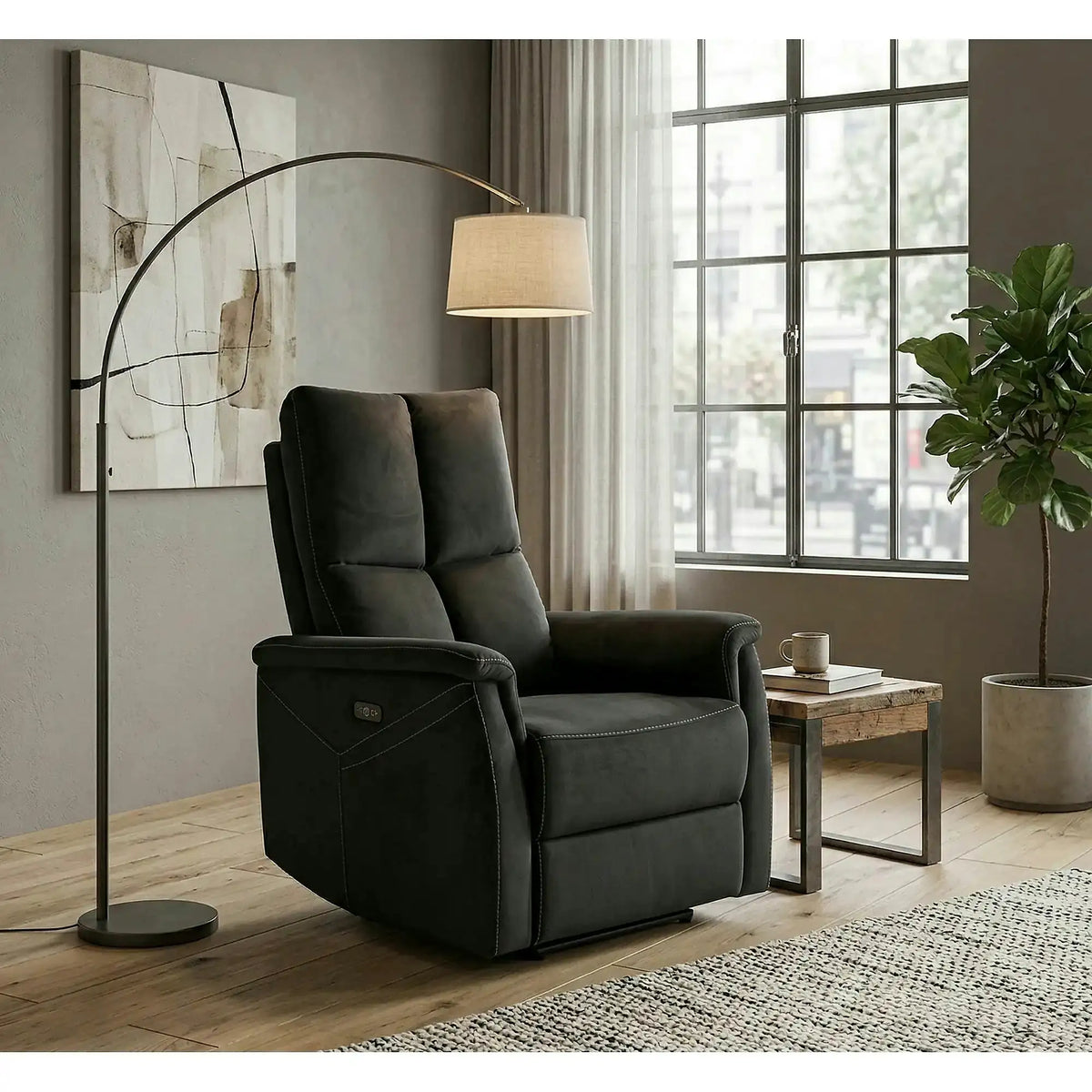 Fotoliu recliner NEPTUN M, negru, stofa catifelata/metal, functie de masaj, 76x94/160x96 cm