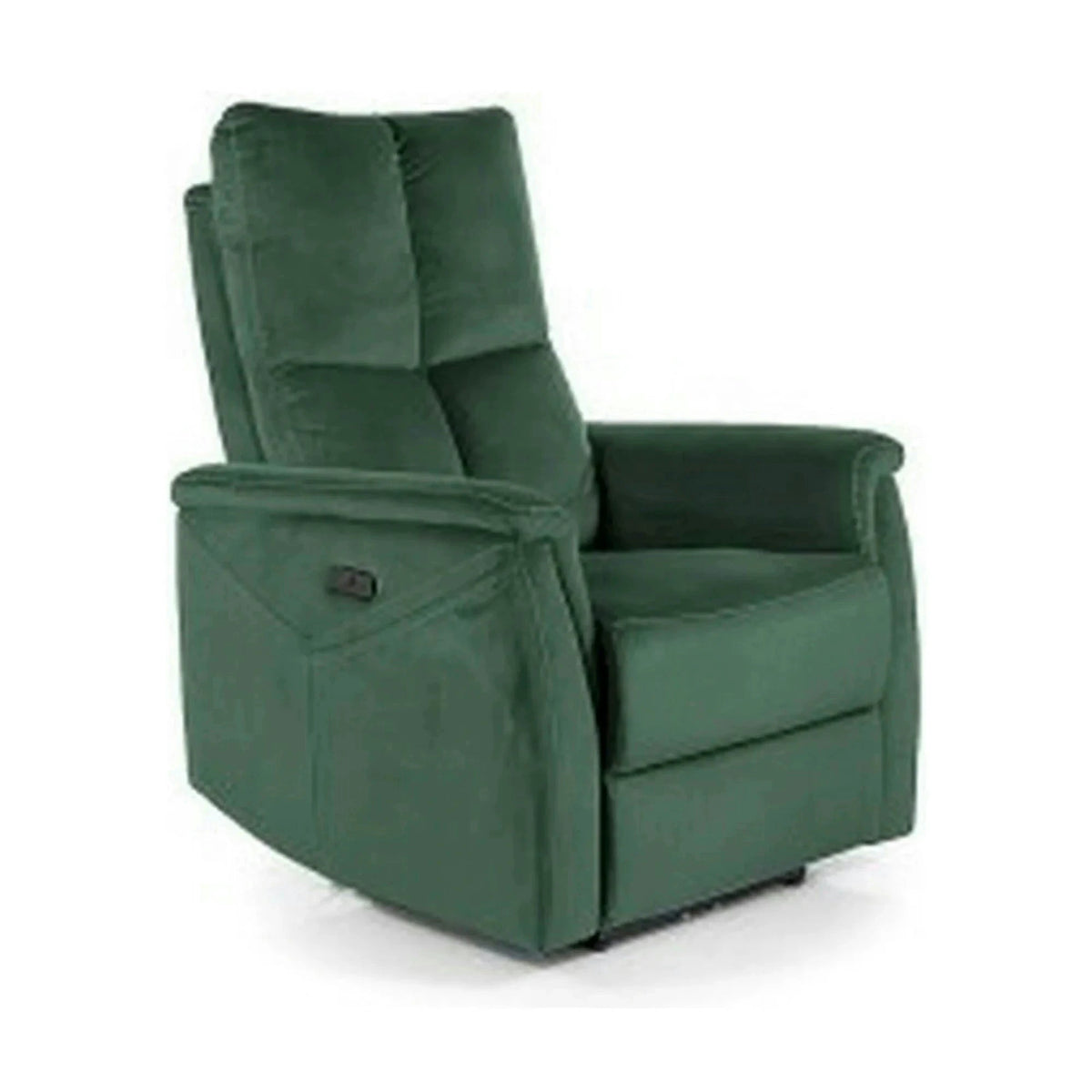 Fotoliu recliner NEPTUN M, verde inchis, stofa catifelata/metal, functie de masaj, 76x94/160x96 cm