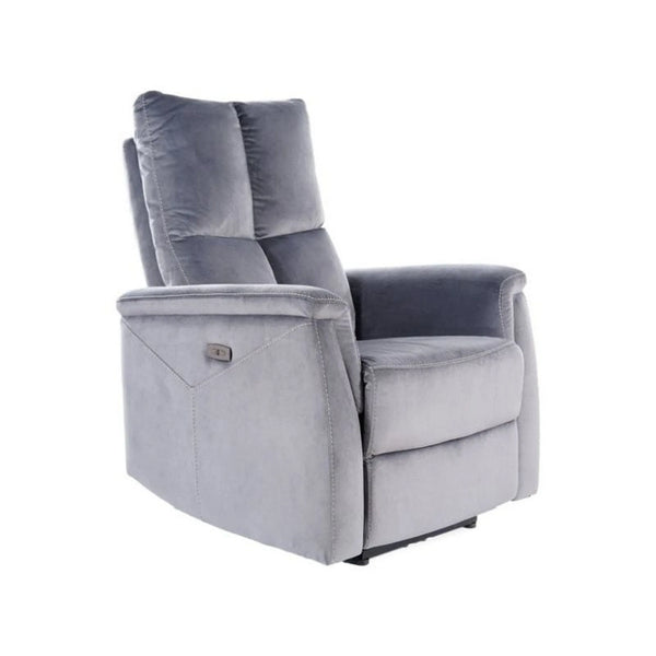 Fotoliu recliner NEPTUN, stofa catifelata gri - Bluvel 14, 76x94/160x96 cm