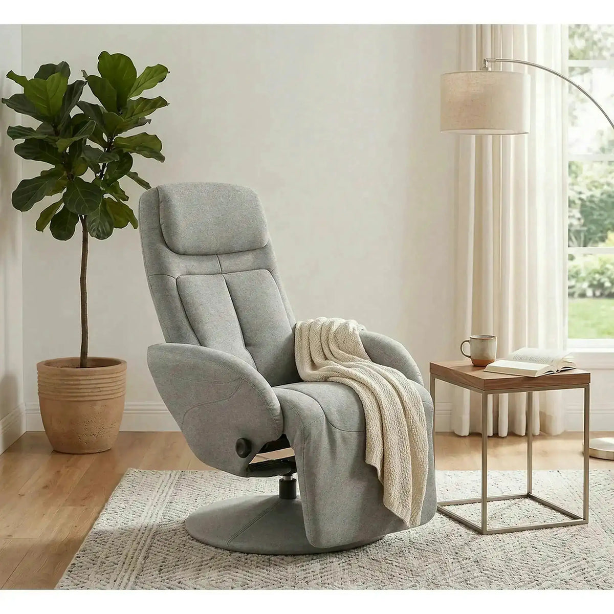 Fotoliu recliner OPTIMA 2, gri, stofa clasica/metal, 77x80/139x101/84 cm