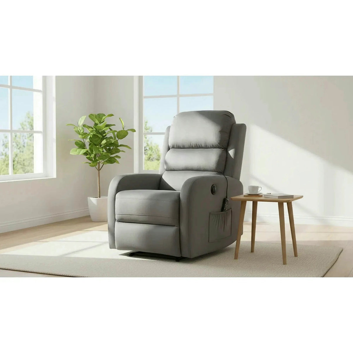 Fotoliu recliner PEGAZ M, gri/negru, stofa catifelata/metal, 64x88/160x102 cm