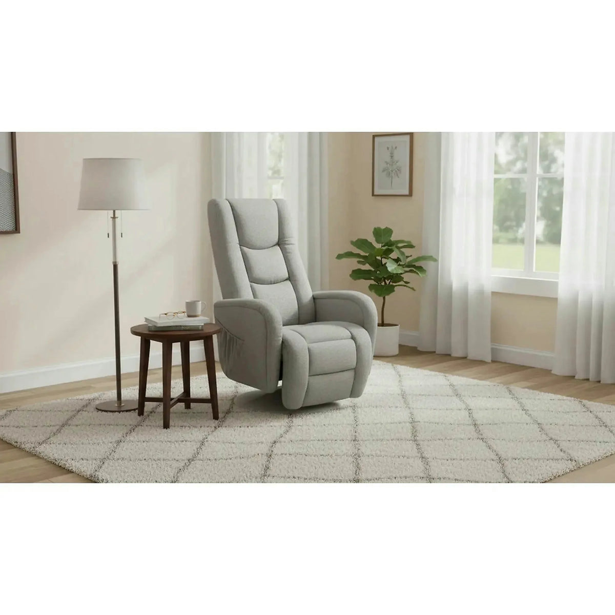Fotoliu recliner PULSAR 2, gri, stofa clasica/metal, 68x85/135x85/106 cm
