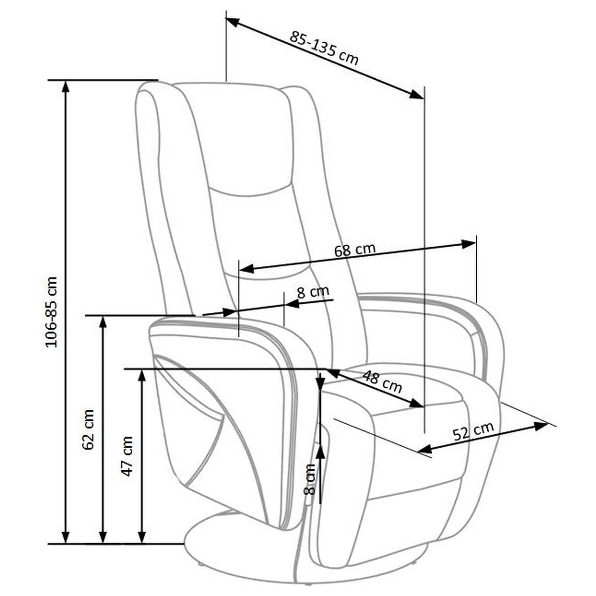 Fotoliu recliner PULSAR 2, gri, stofa/PVC, 68x85/135x85/106 cm