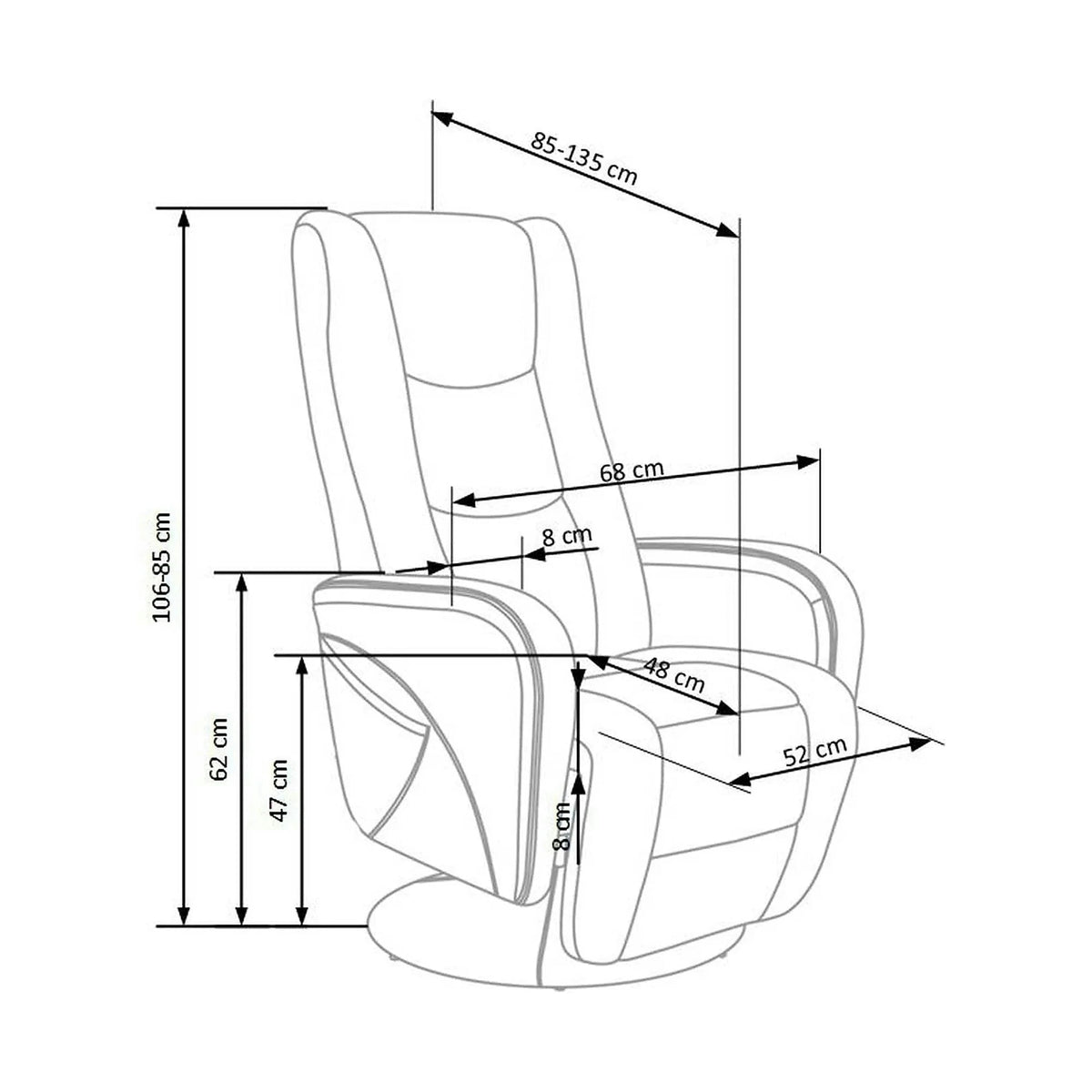 Fotoliu recliner PULSAR, cappuccino, piele ecologica/metal, 68x85/135x85/106 cm