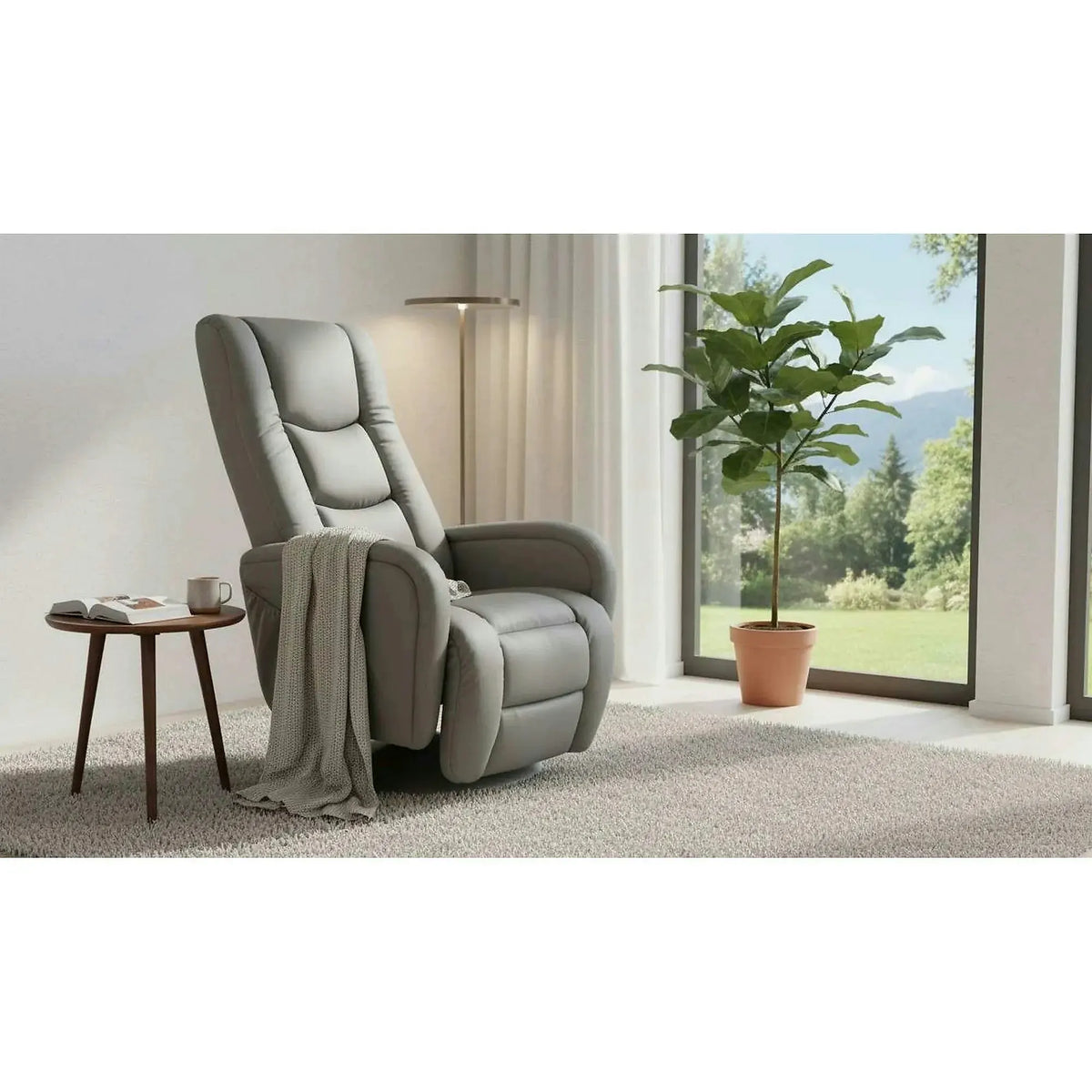 Fotoliu recliner PULSAR, gri, piele ecologica/metal, 68x85/135x85/106 cm