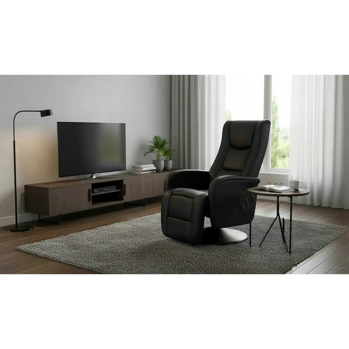 Fotoliu recliner PULSAR, negru, piele ecologica/metal, 68x85/135x85/106 cm