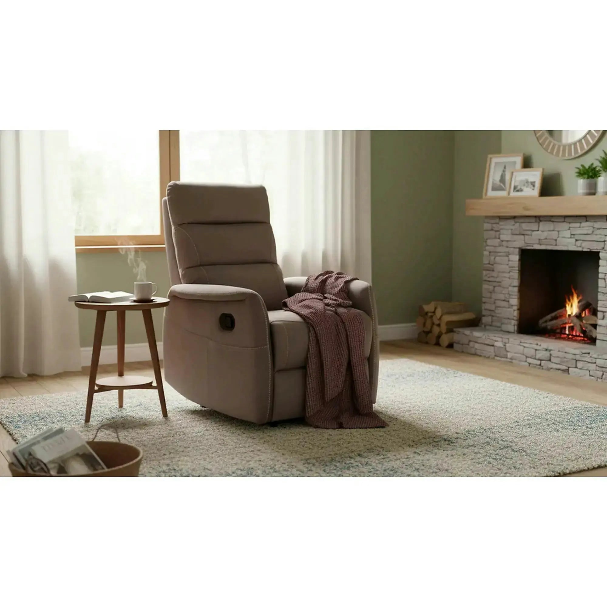 Fotoliu recliner SOLON M, stofa catifelata cappuccino - Bluvel 38, 74x86/162x106 cm