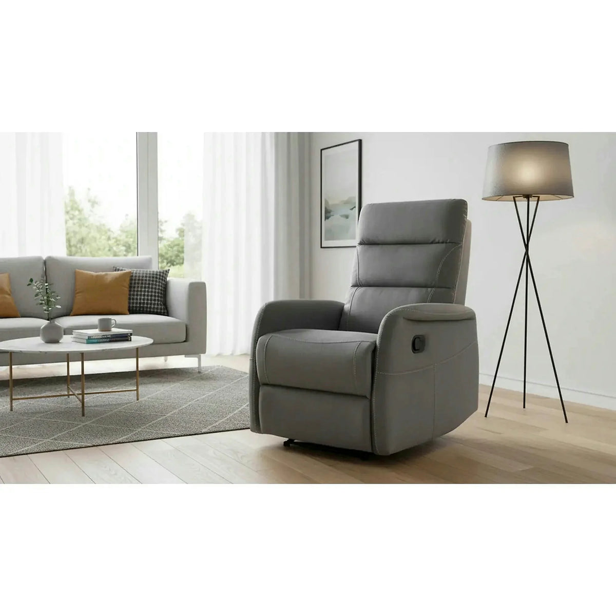Fotoliu recliner SOLON M, stofa catifelata gri - Bluvel 14, 74x86/162x106 cm