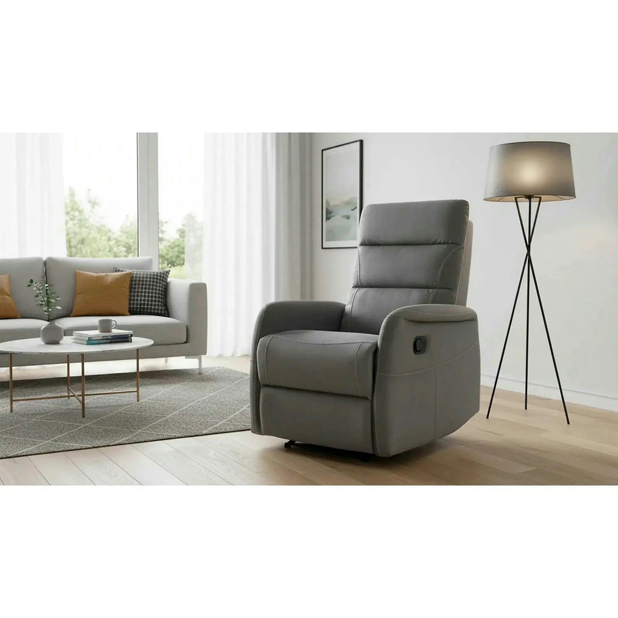 Fotoliu recliner SOLON M, stofa catifelata gri - Bluvel 14, 74x86/162x106 cm