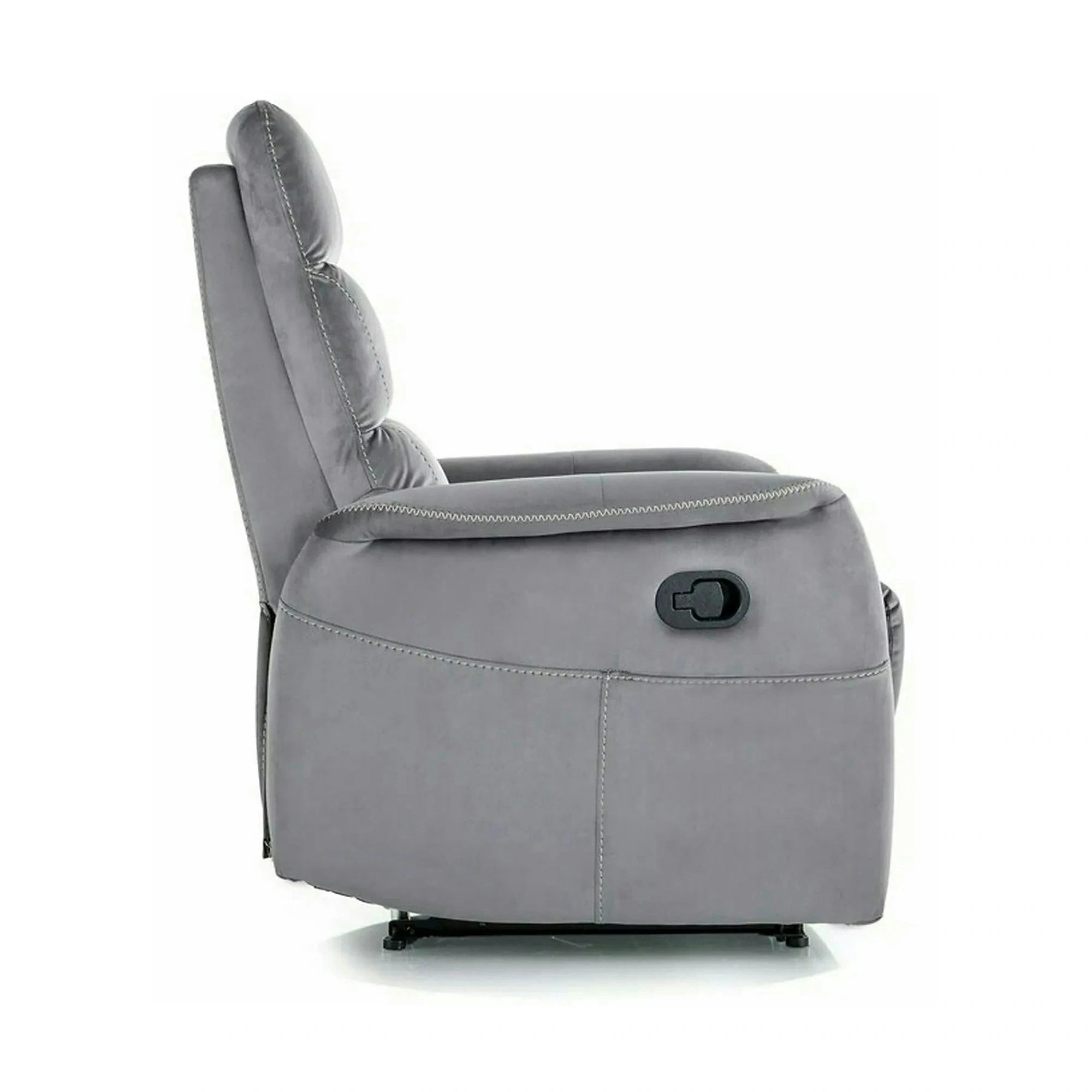 Fotoliu recliner SOLON M, stofa catifelata gri - Bluvel 14, 74x86/162x106 cm