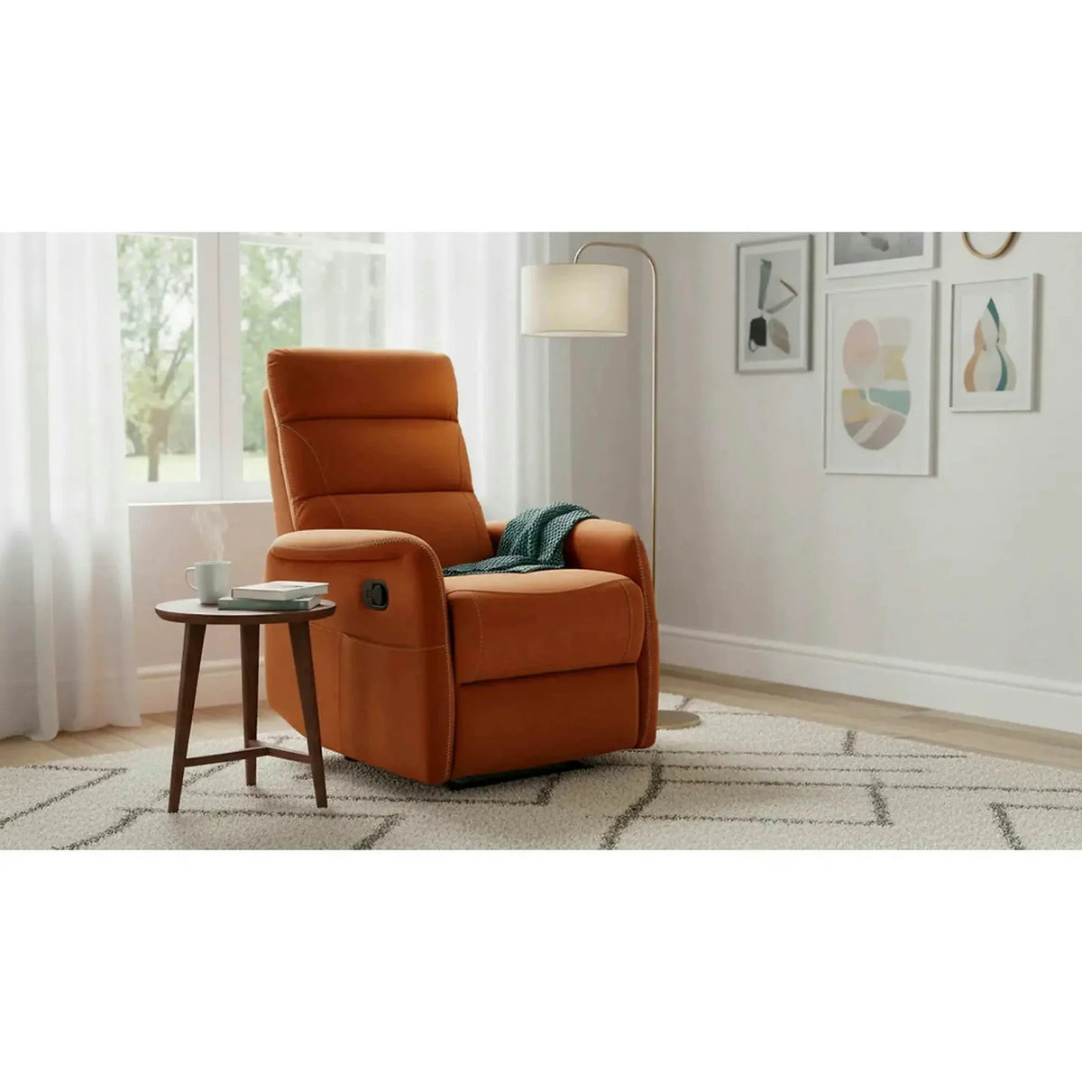 Fotoliu recliner SOLON M, stofa catifelata scortisoara - Bluvel 4215, 74x86/162x106 cm