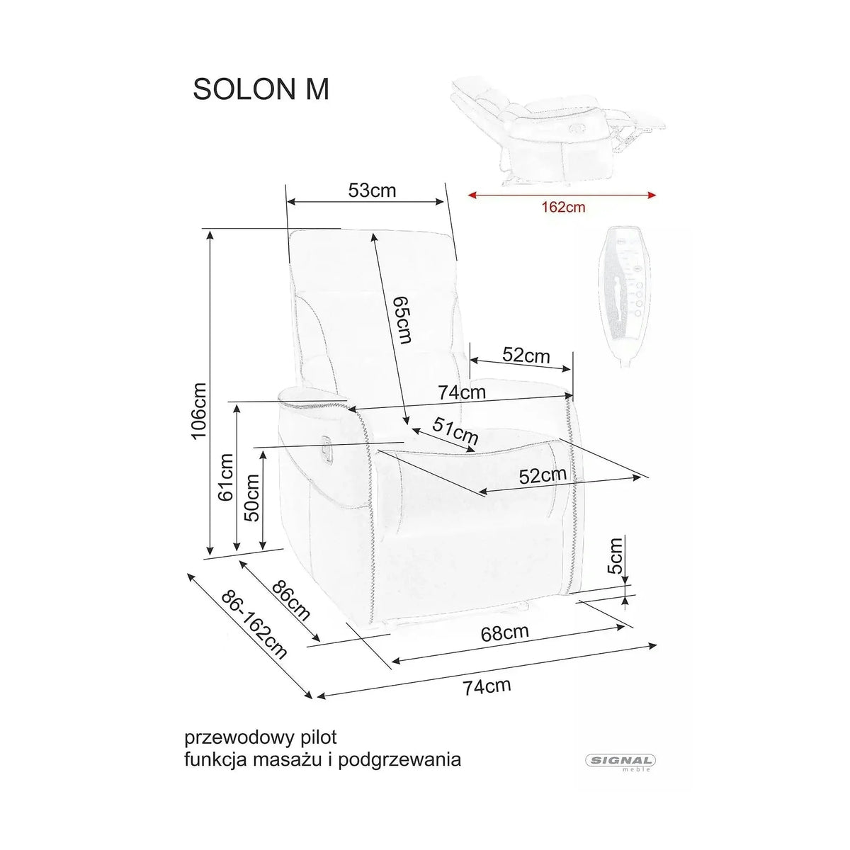 Fotoliu recliner SOLON M, stofa catifelata scortisoara - Bluvel 4215, 74x86/162x106 cm