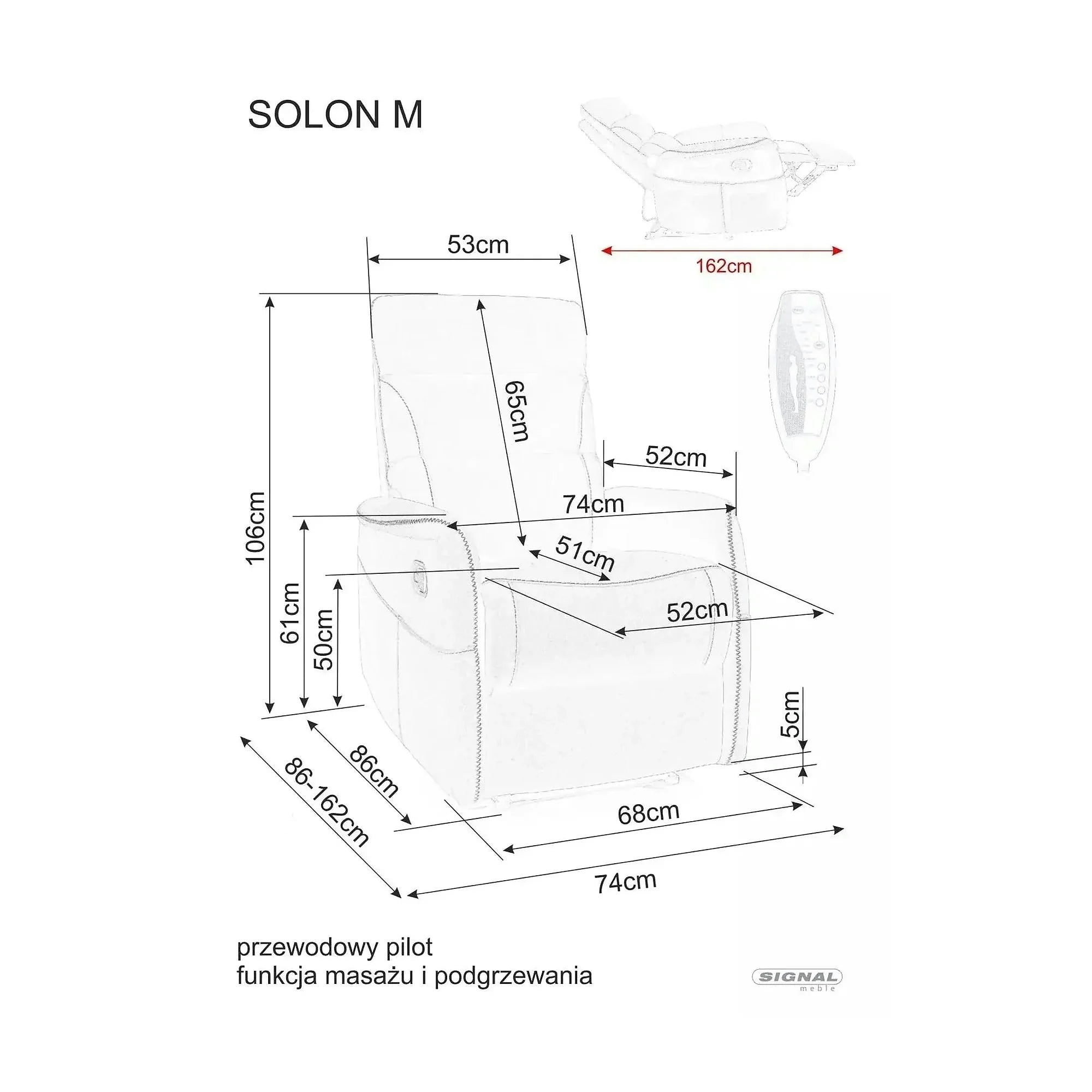 Fotoliu recliner SOLON M, stofa catifelata scortisoara - Bluvel 4215, 74x86/162x106 cm