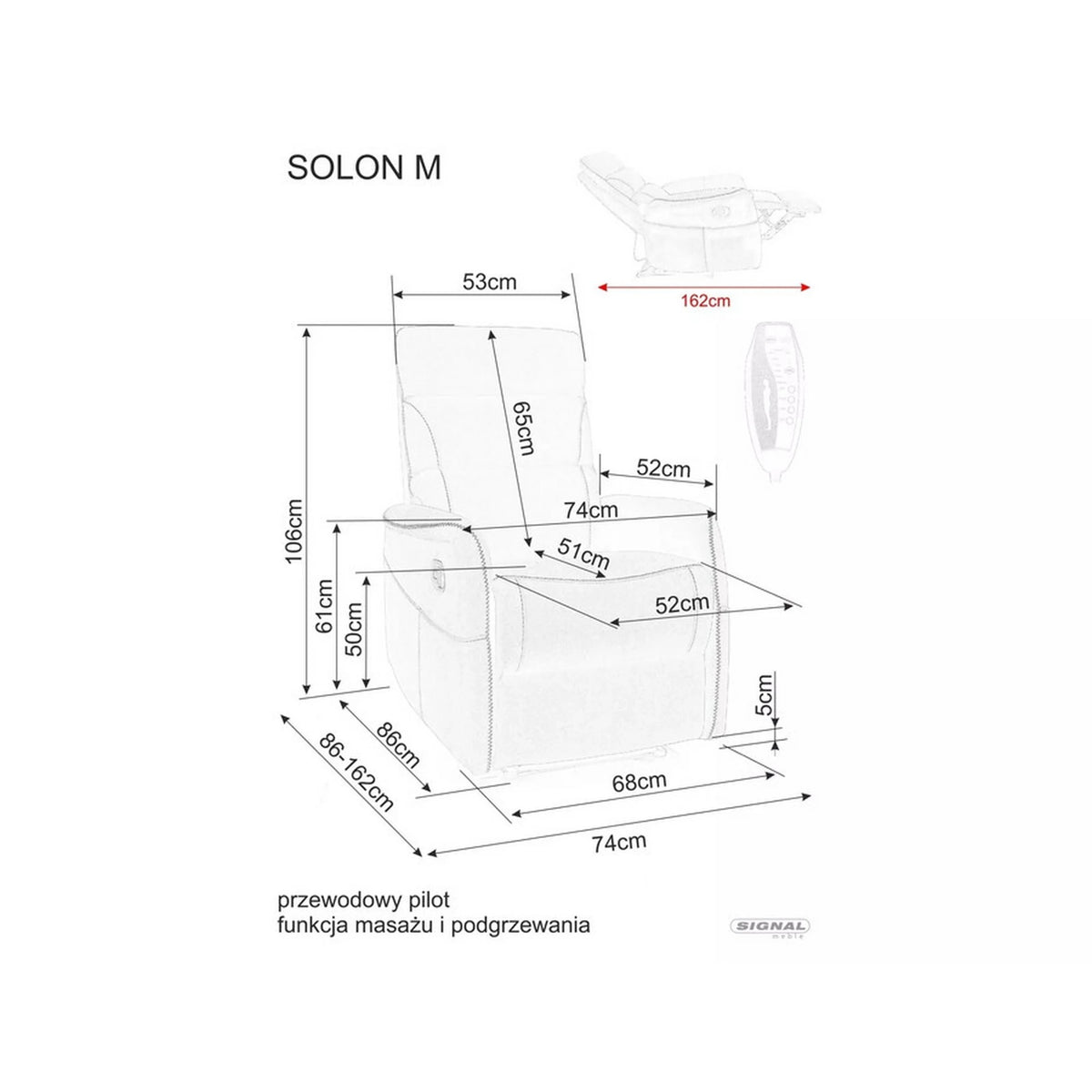 Fotoliu recliner SOLON M, stofa clasica bej - Brego 34, 74x86/162x106 cm