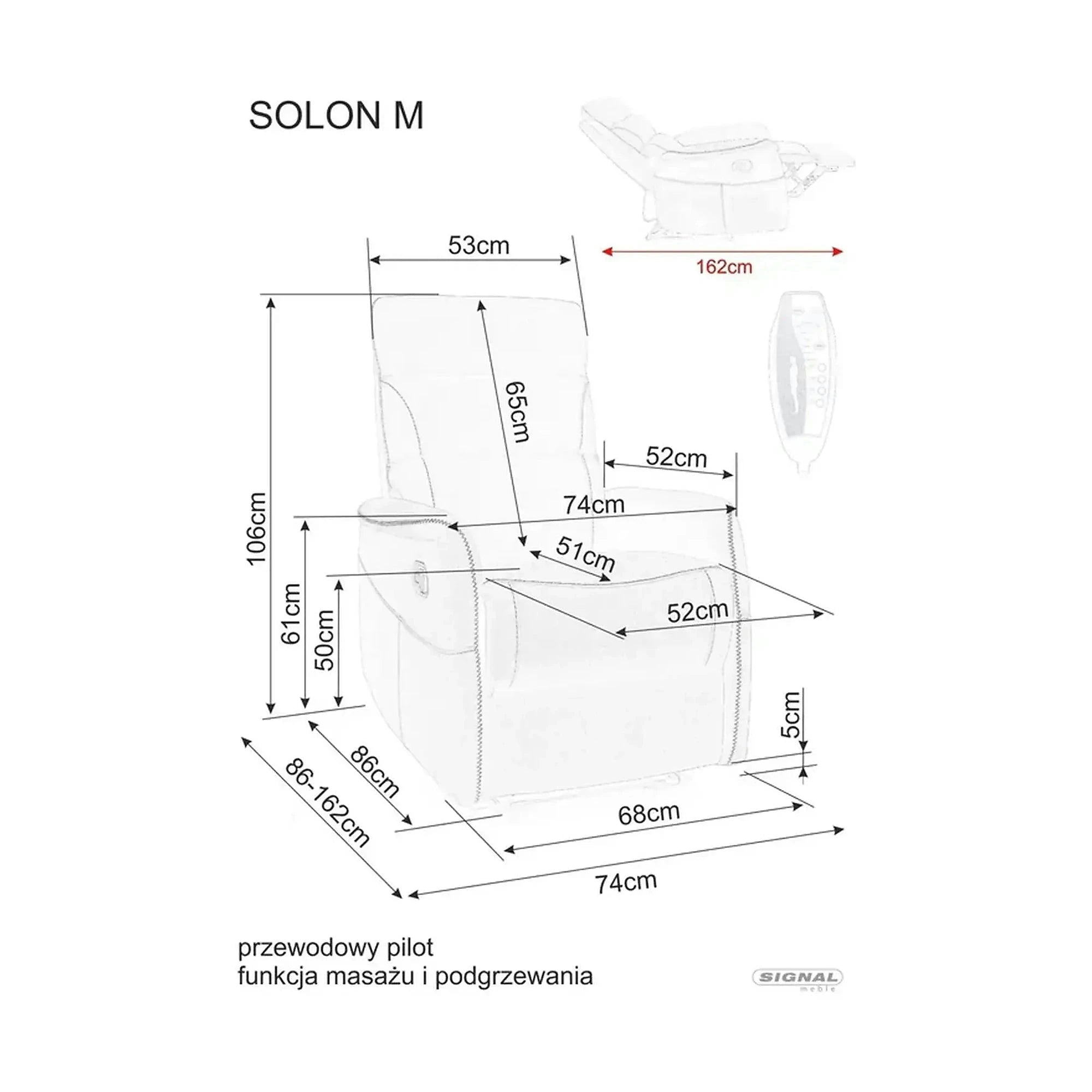 Fotoliu recliner SOLON M, stofa clasica gri inchis - Brego 18, 74x86/162x106 cm