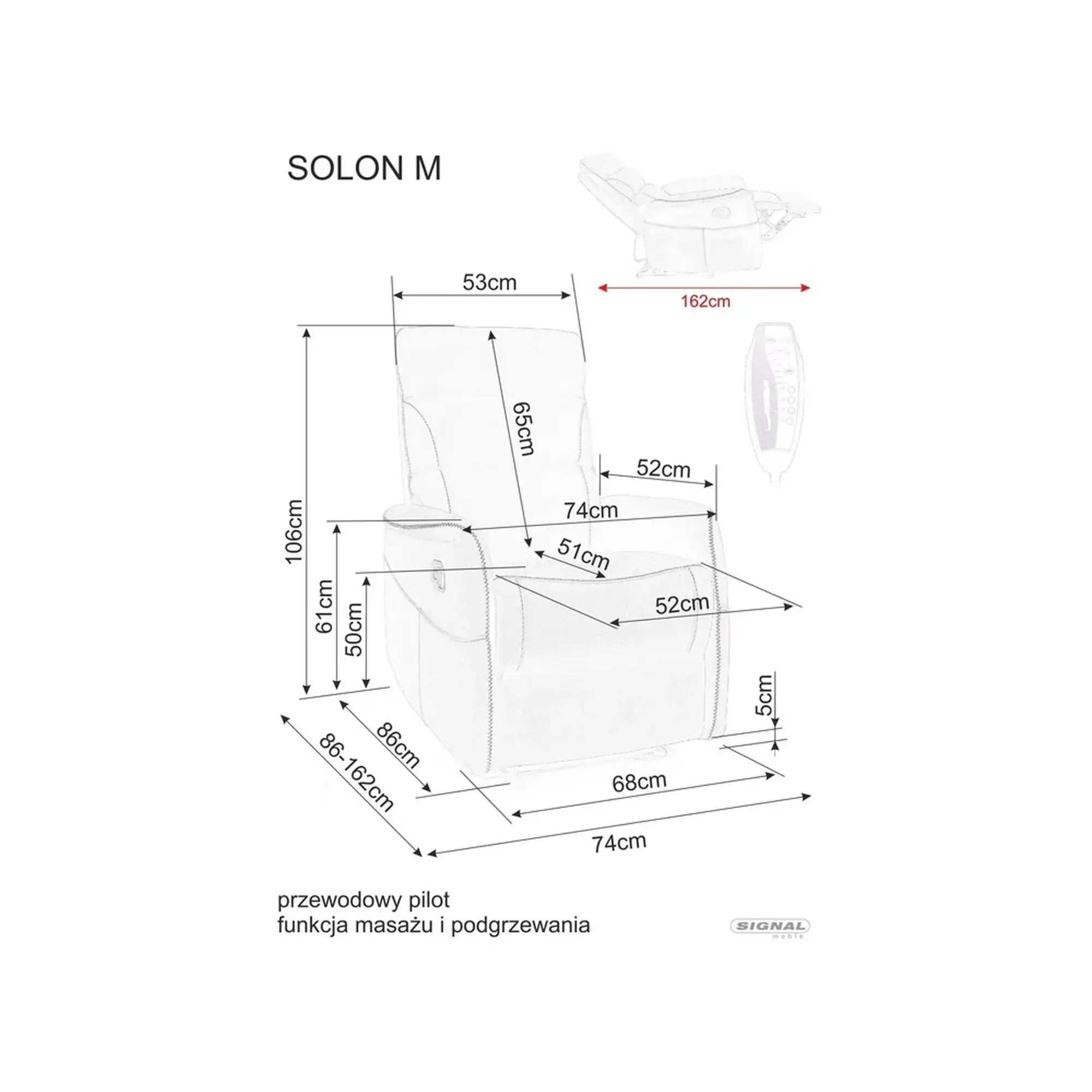 Fotoliu recliner SOLON M, stofa clasica gri inchis - Brego 18, 74x86/162x106 cm