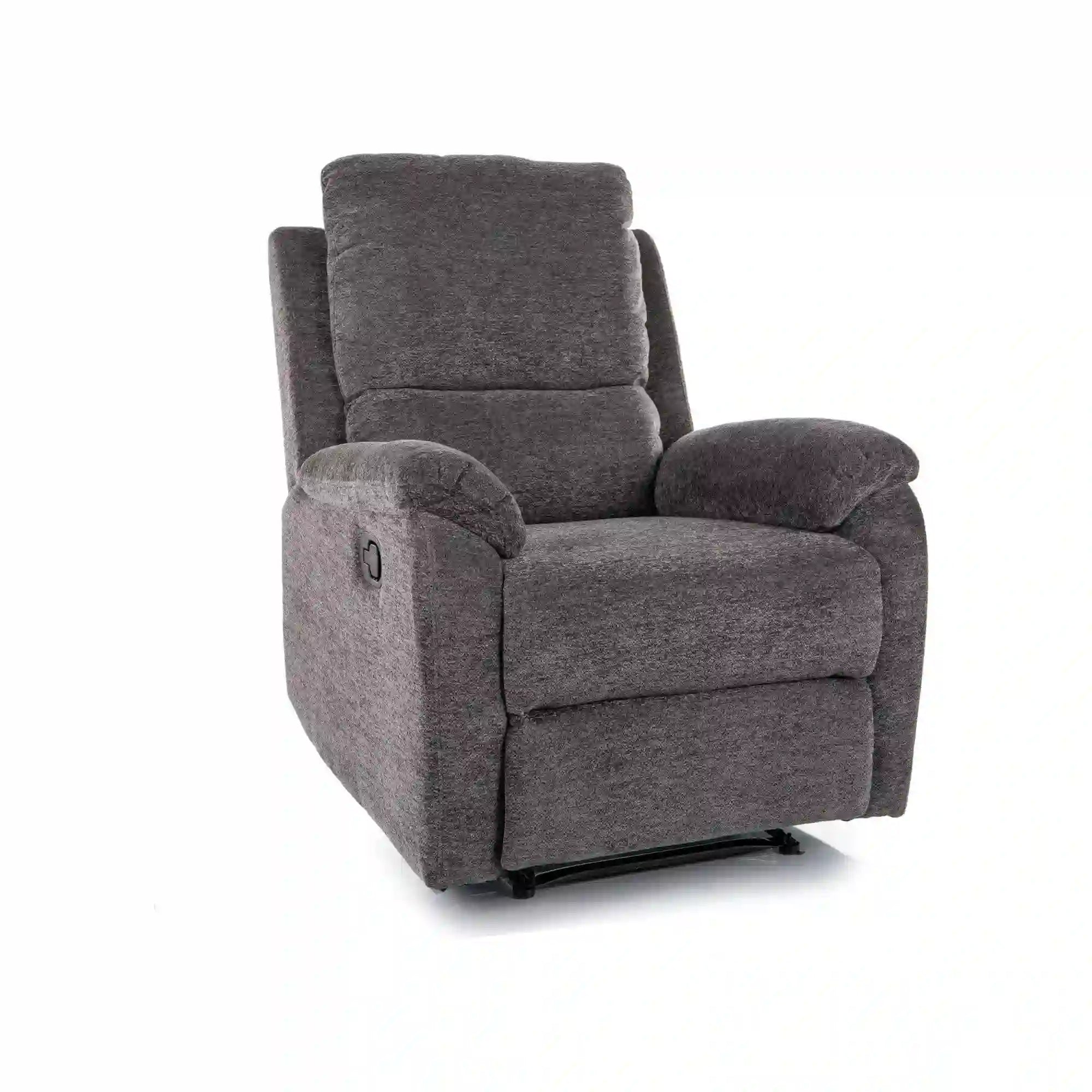 Fotoliu recliner SPENCER 1, gri inchis/negru, stofa clasica/metal, 80x94/164x101 cm