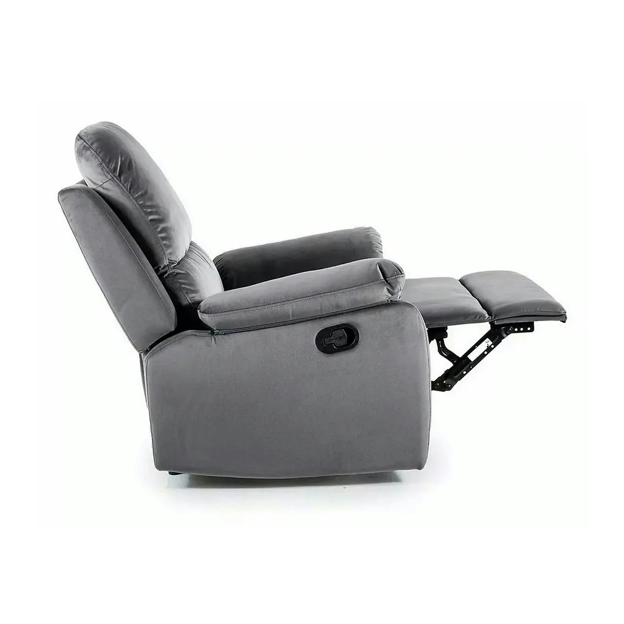 Fotoliu recliner SPENCER 1, gri/negru, stofa catifelata/metal, 80x94/164x101 cm