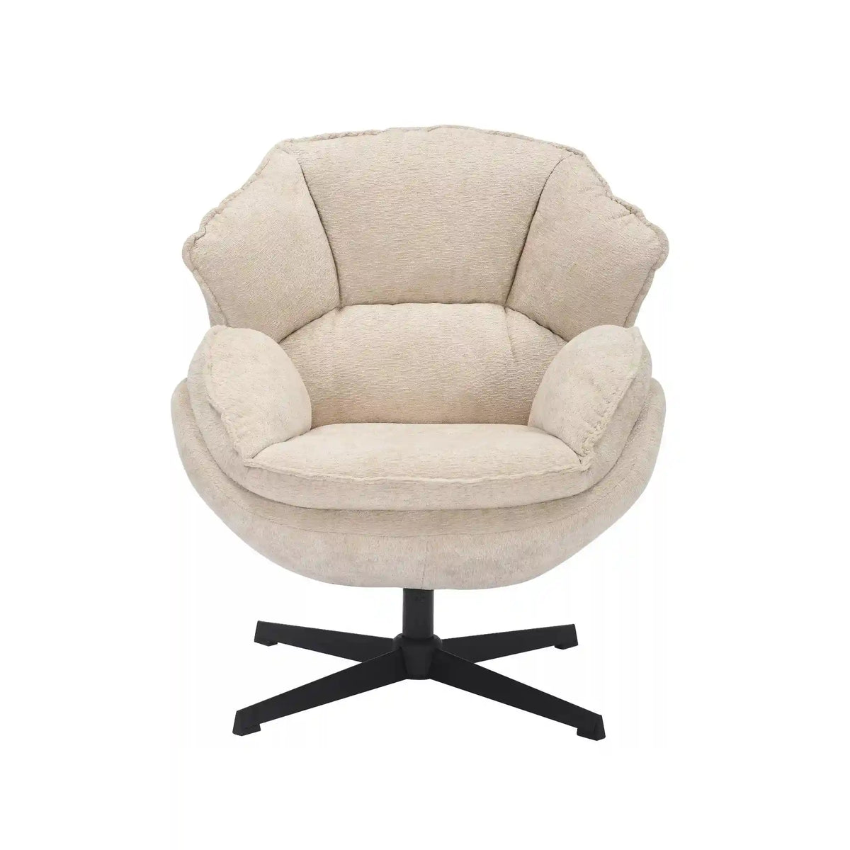 Fotoliu pufos rotativ BETTY, bej/negru, stofa clasica/metal, 73x87x83 cm