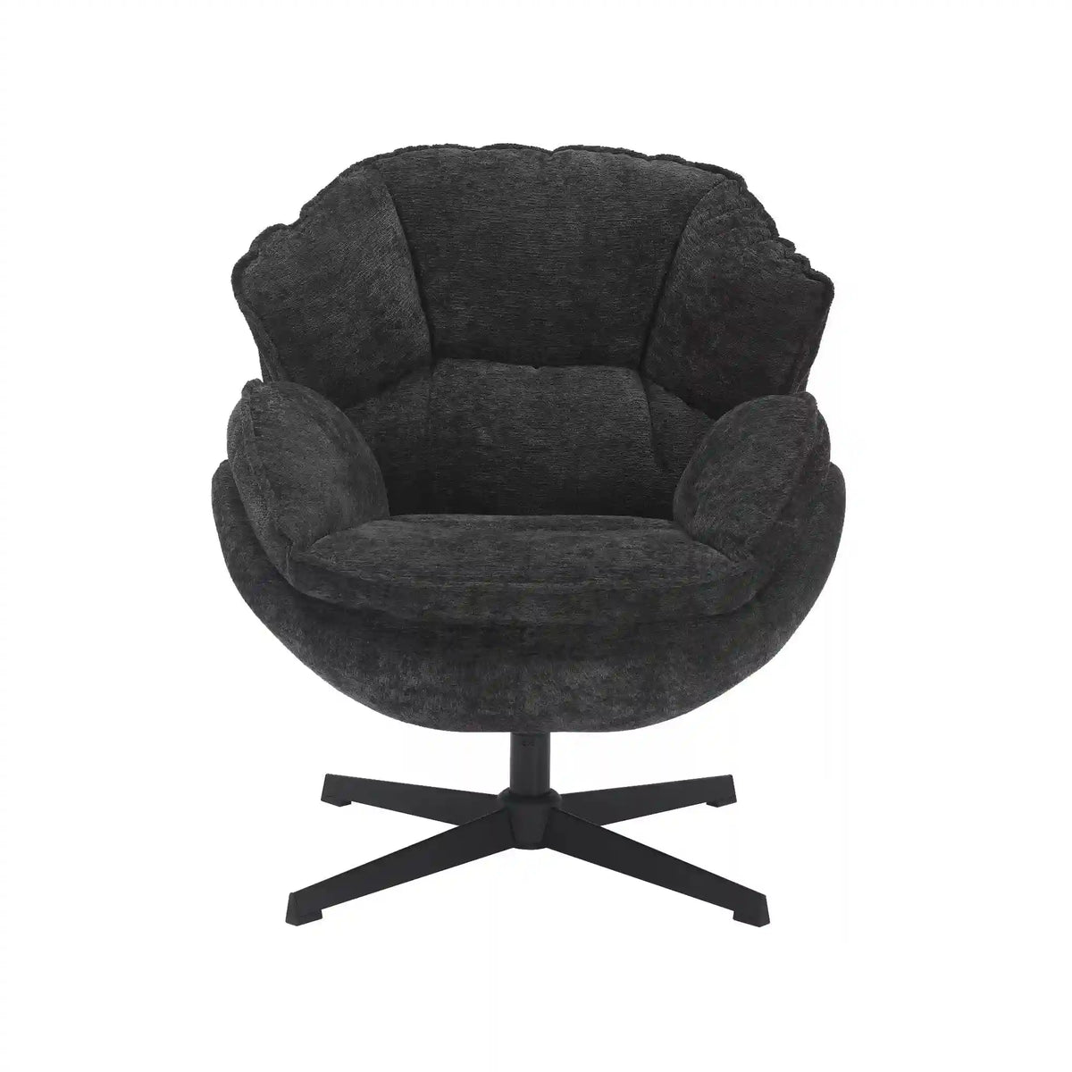 Fotoliu pufos rotativ BETTY, negru, stofa clasica/metal, 73x87x83 cm
